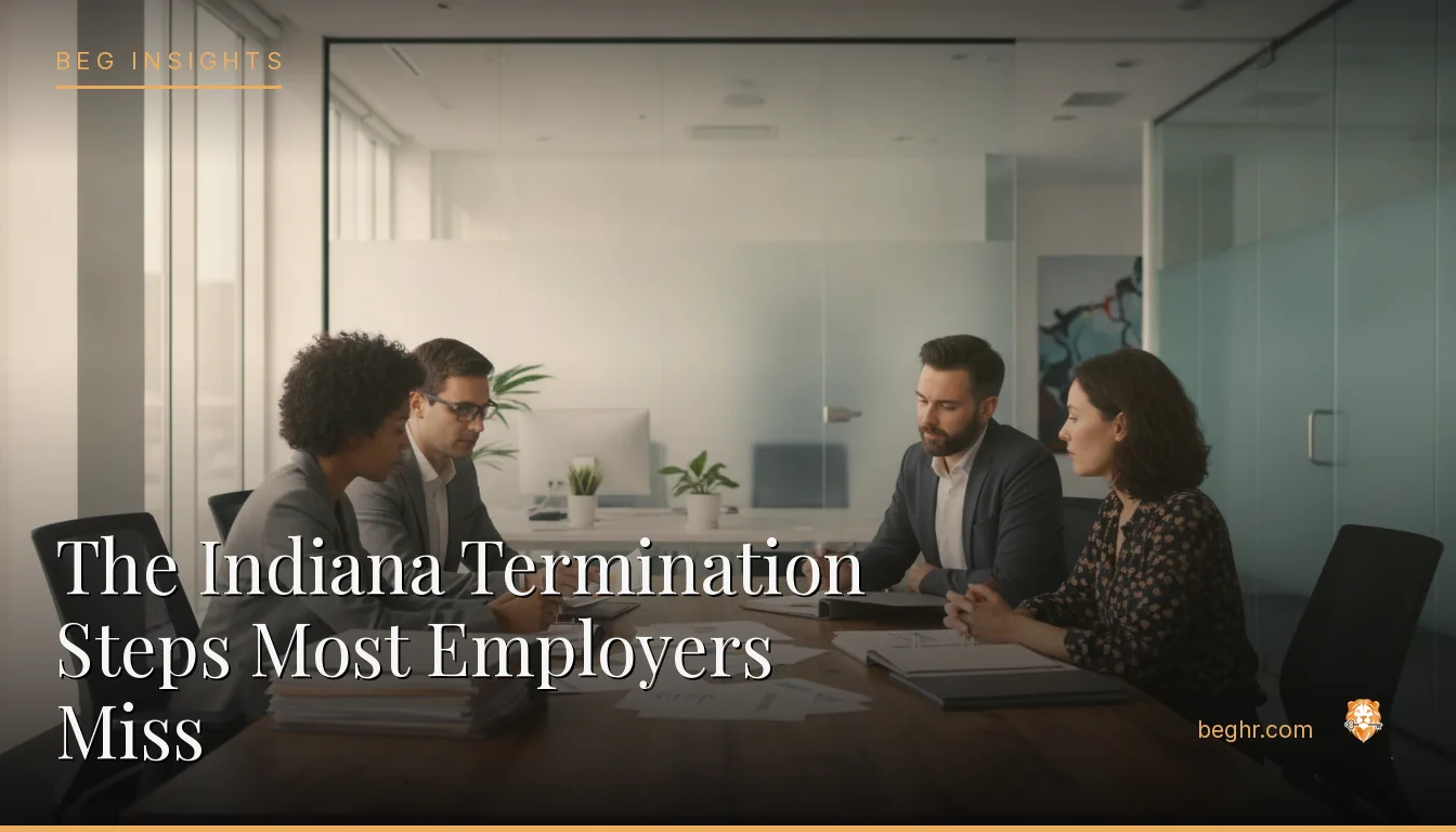 An HR team reviewing employee documents in a bright modern office