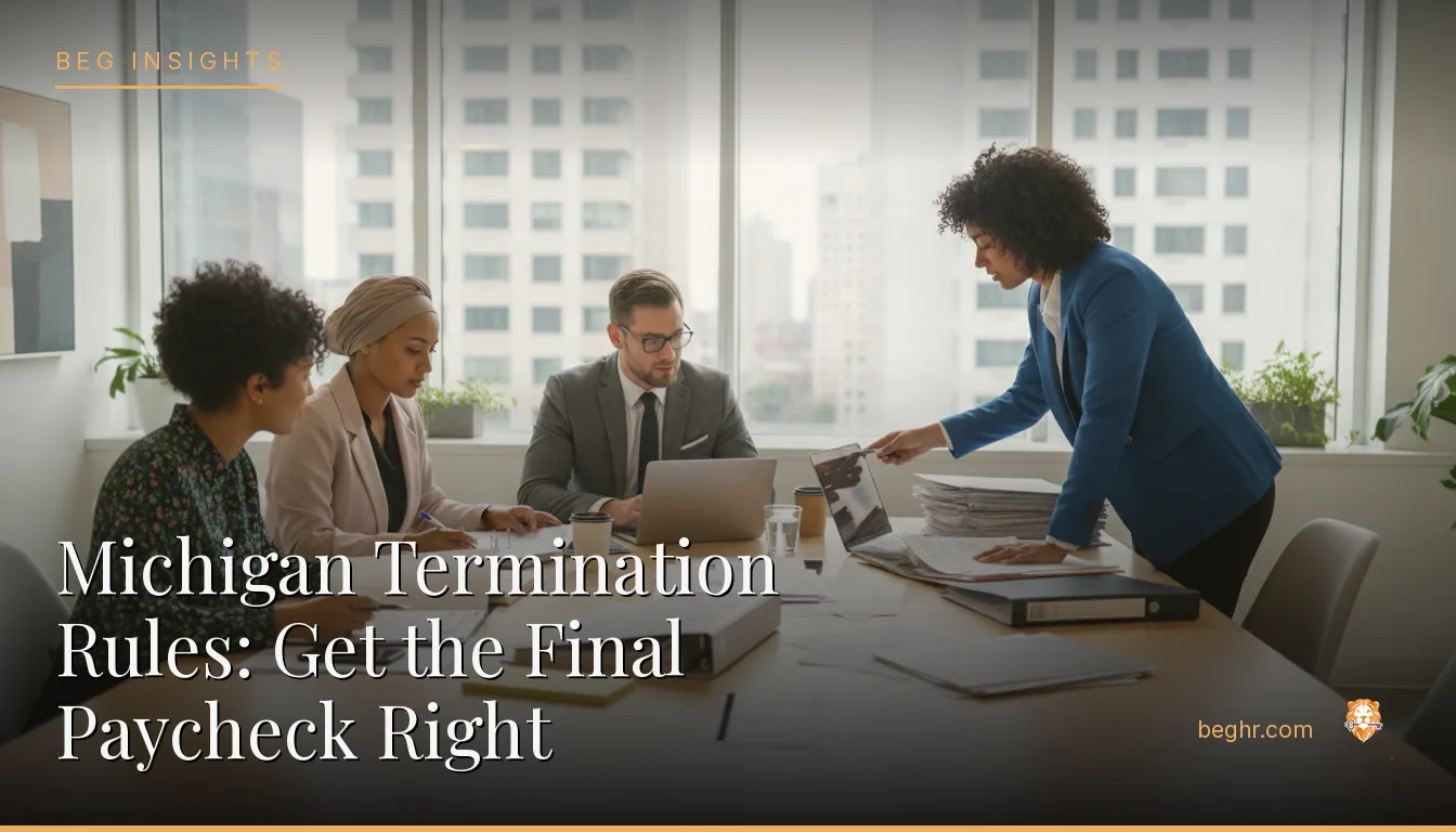 An HR team reviewing employee documents in a bright modern office