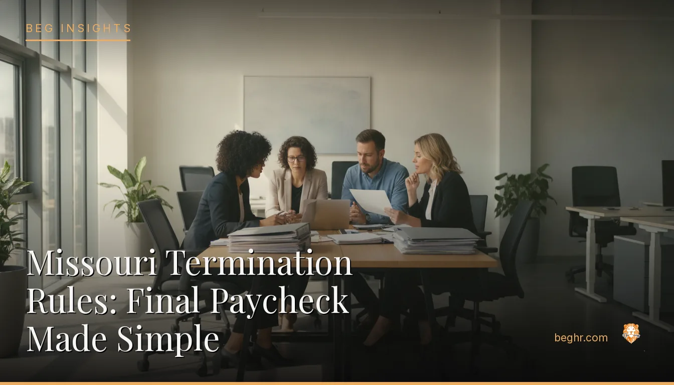 An HR team reviewing employee documents in a bright modern office