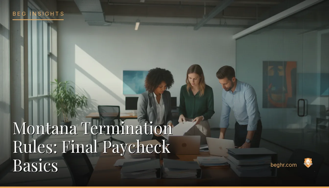 An HR team reviewing employee documents in a bright modern office