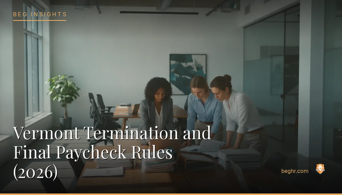 An HR team reviewing employee documents in a bright modern office