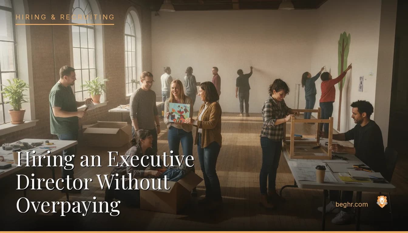 A nonprofit team and volunteers collaborating in a community space