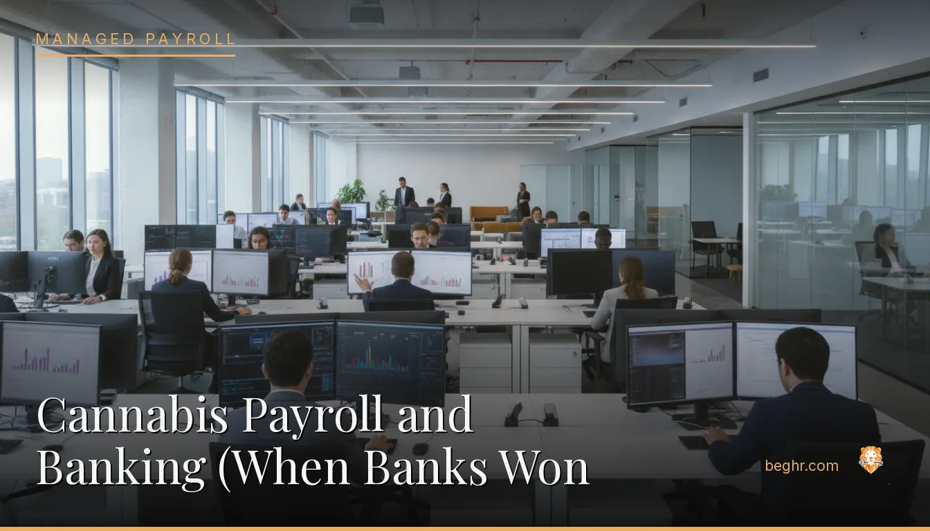 A modern bank or finance office with professionals at desks