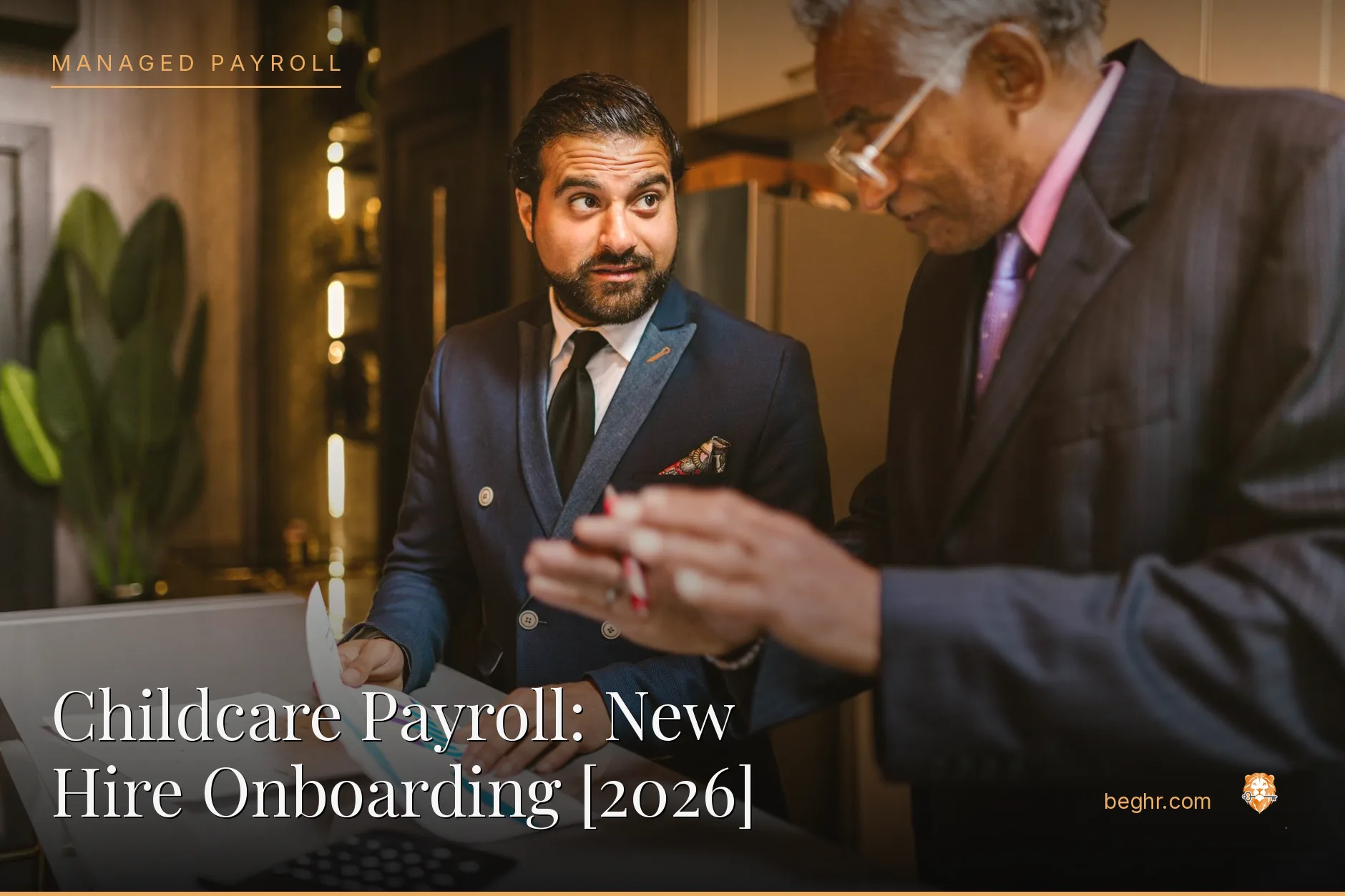 Business professionals reviewing payroll and HR documents in a bright modern office