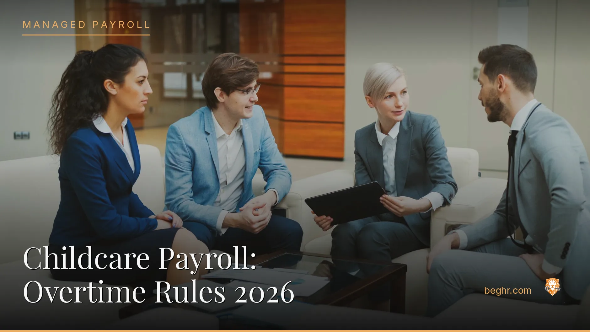 Business professionals reviewing payroll and HR documents in a bright modern office