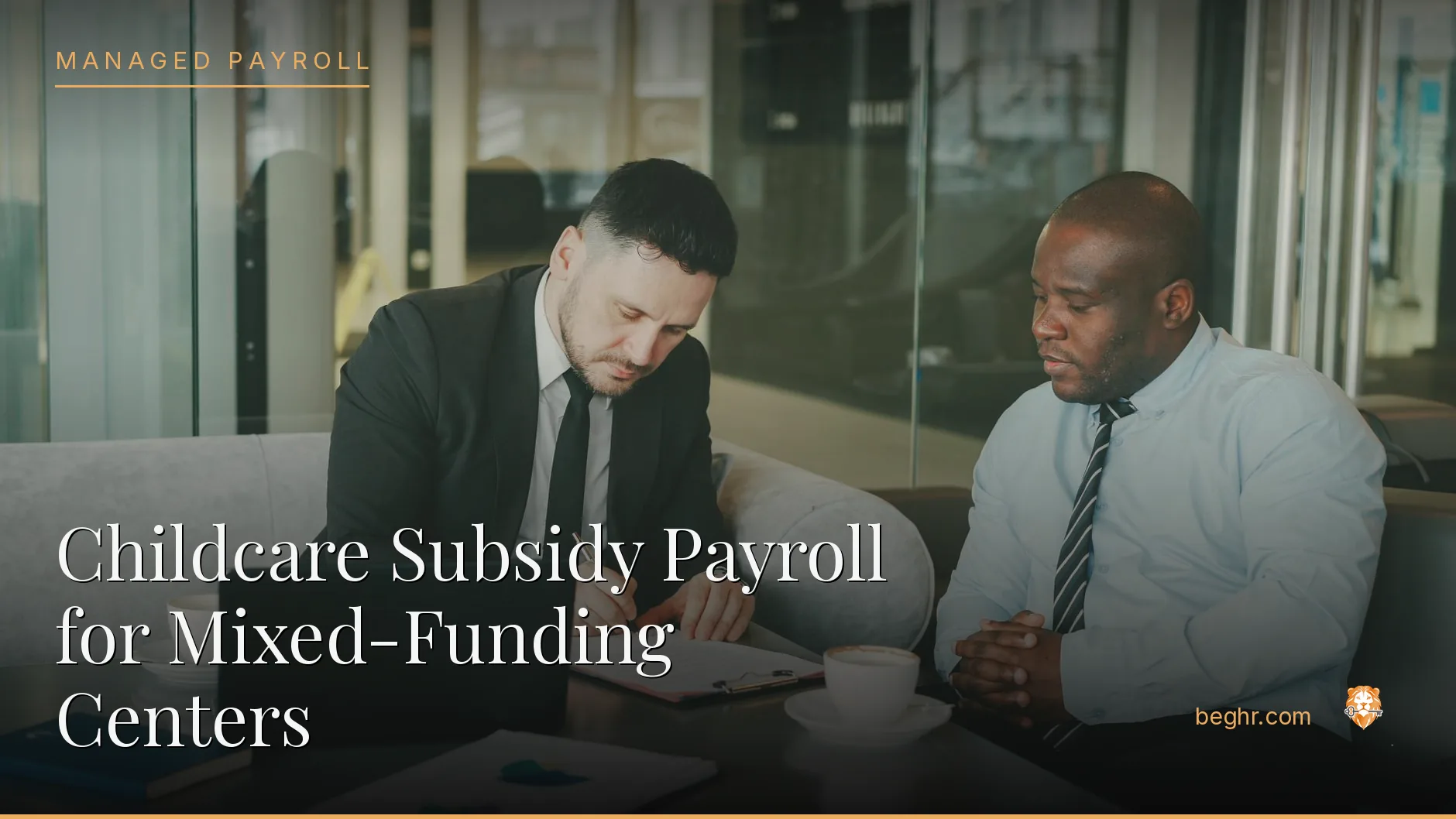 Business professionals reviewing payroll and HR documents in a bright modern office