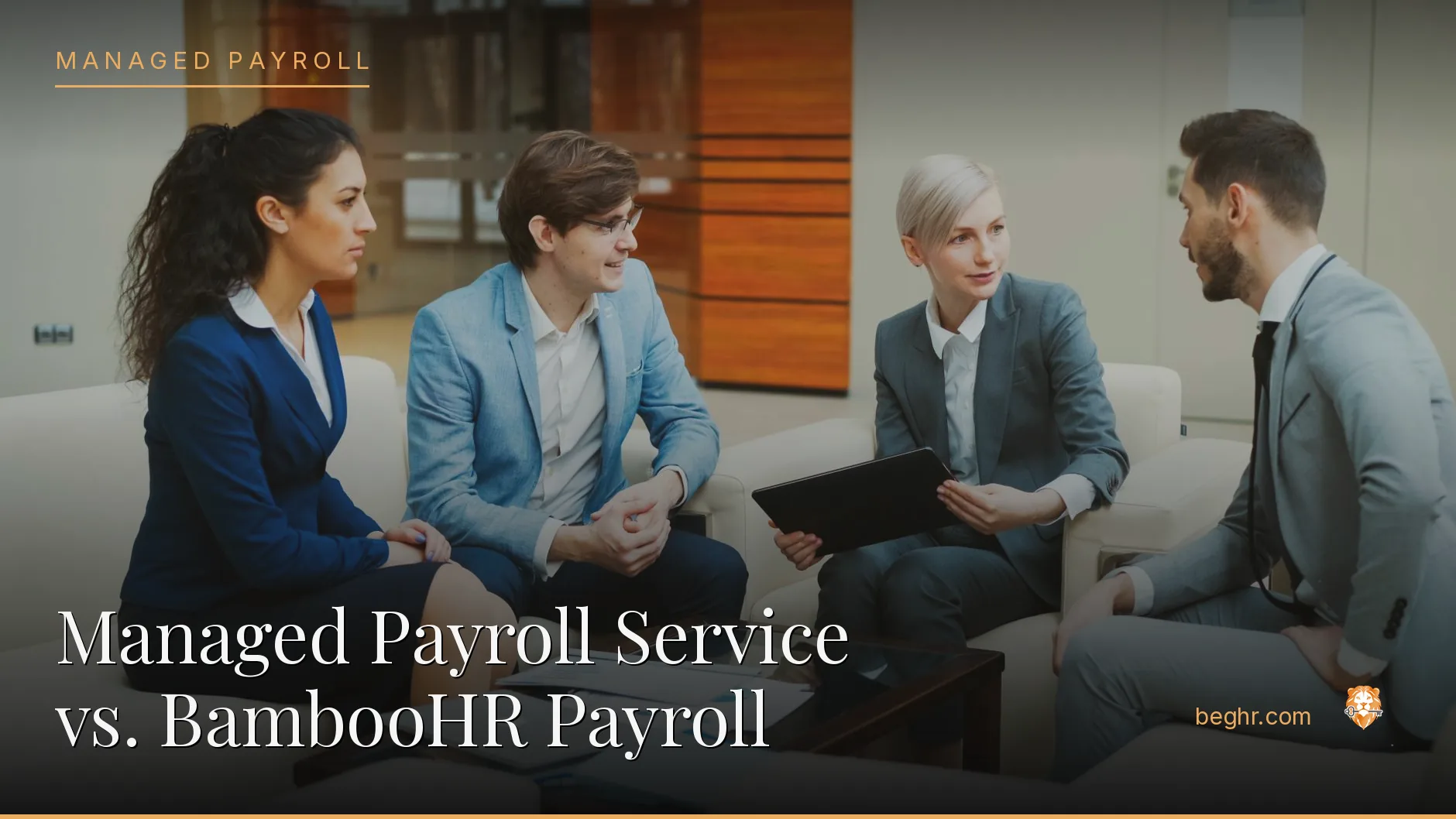An HR team reviewing employee documents in a bright modern office