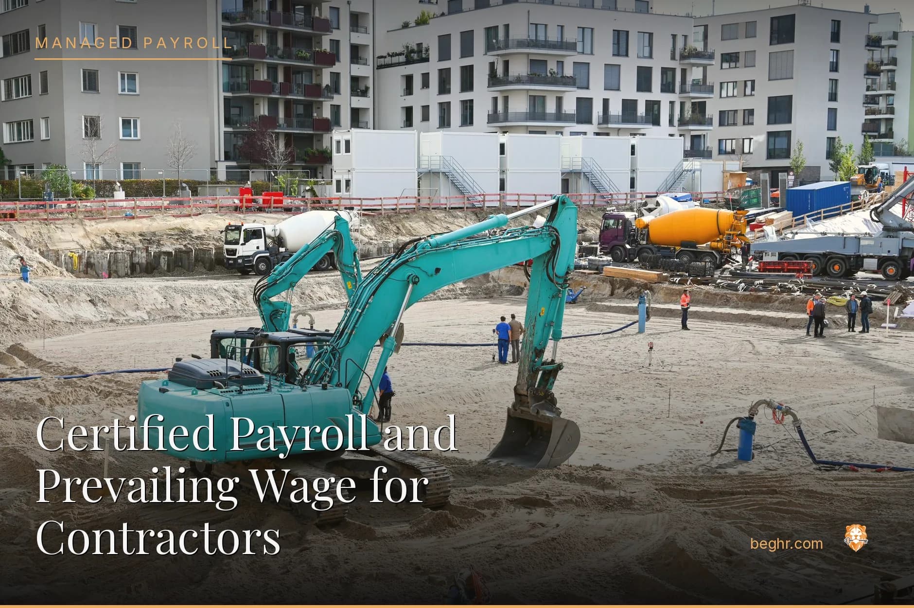 A real construction site, workers in hard hats and hi-vis vests reviewing plans