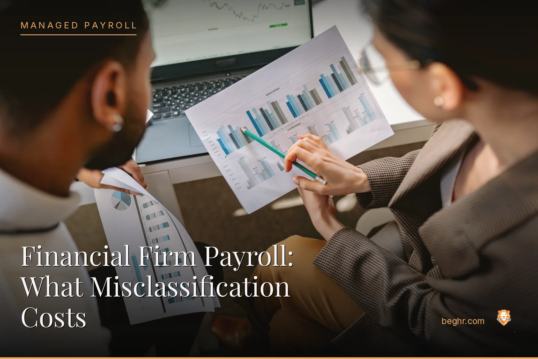 Business professionals reviewing payroll and HR documents in a bright modern office