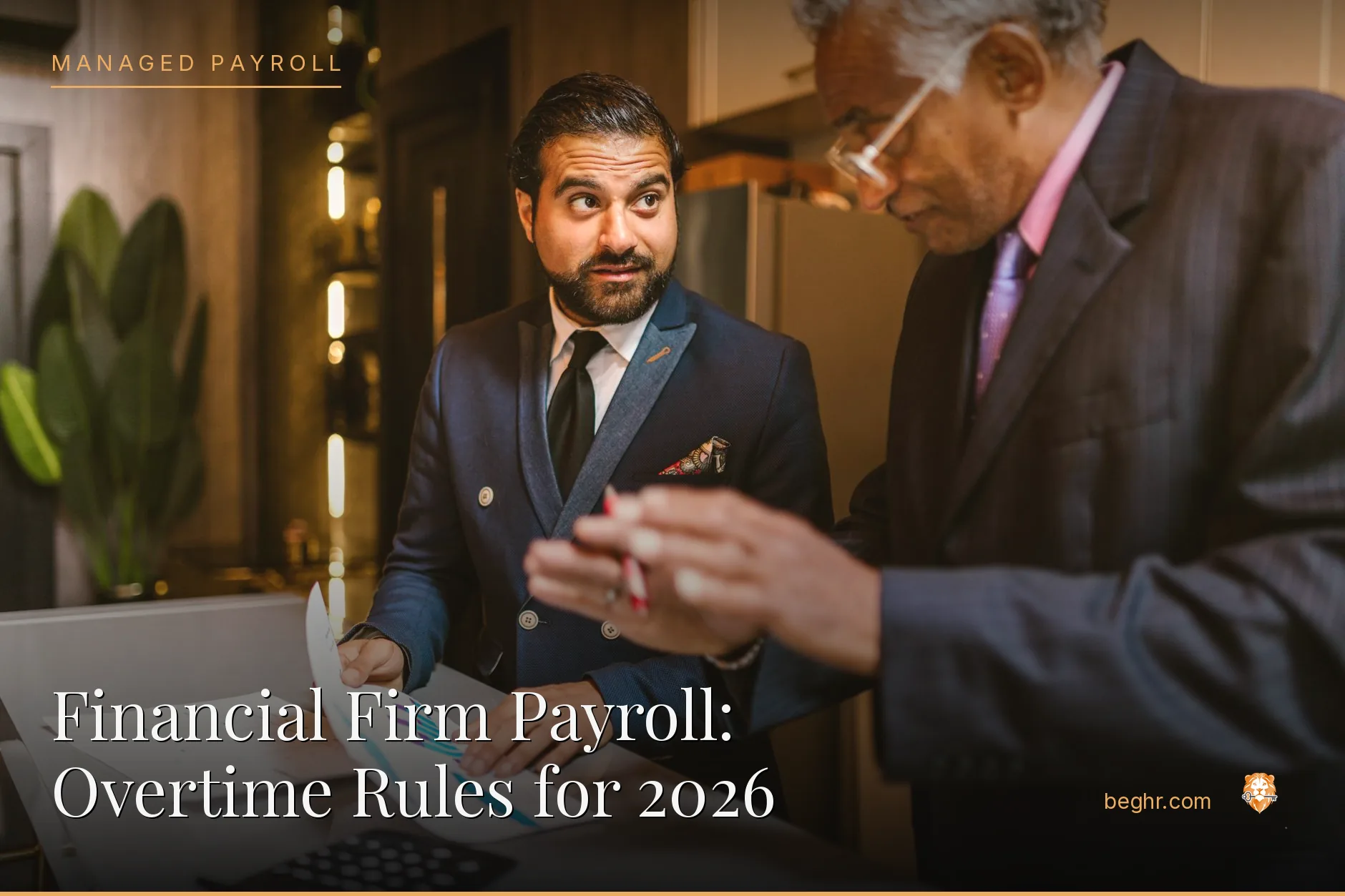 Business professionals reviewing payroll and HR documents in a bright modern office