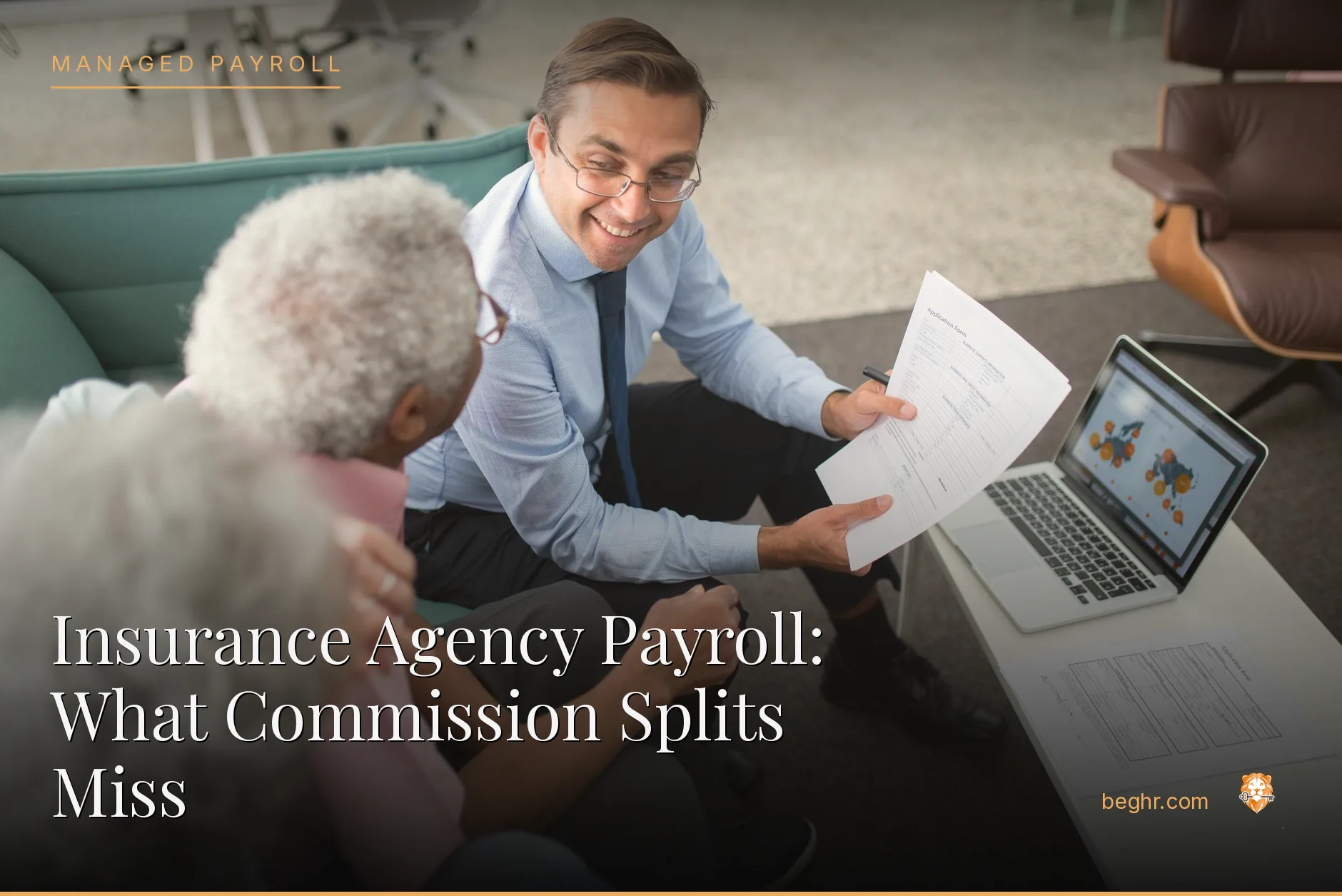 Insurance professionals meeting with a client in a modern office