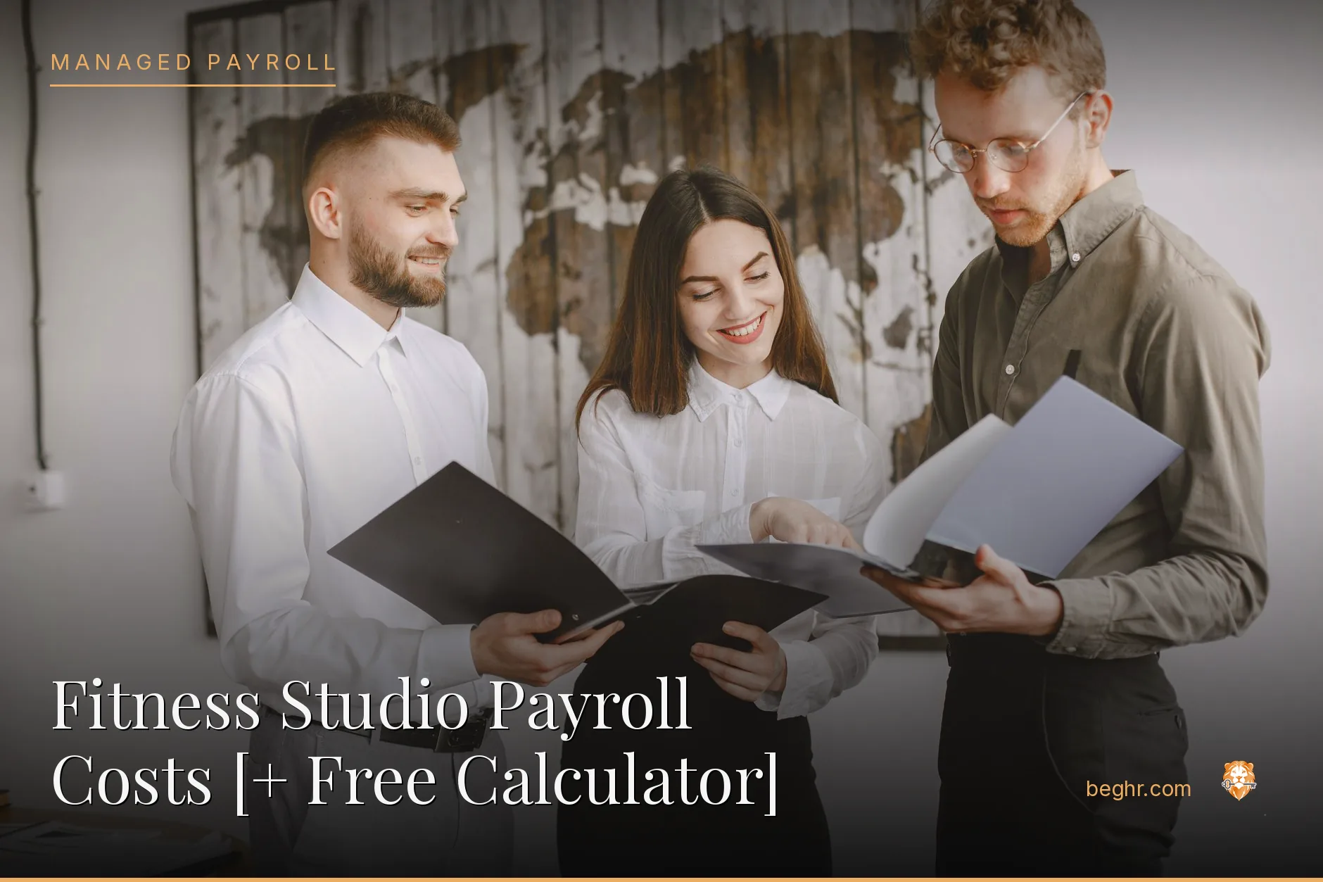 Business professionals reviewing payroll and HR documents in a bright modern office