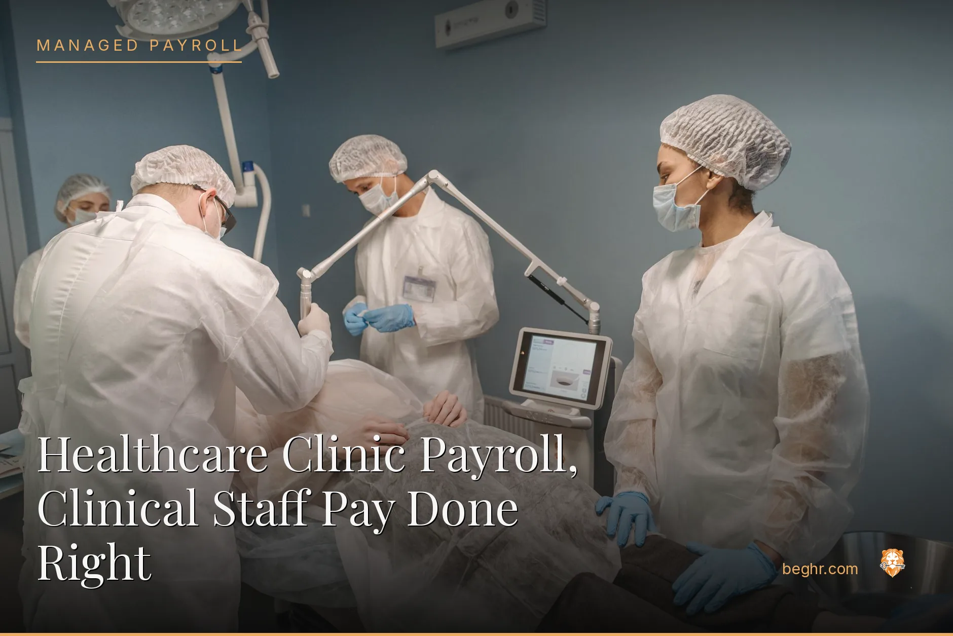 A modern medical clinic with doctors and nurses caring for patients