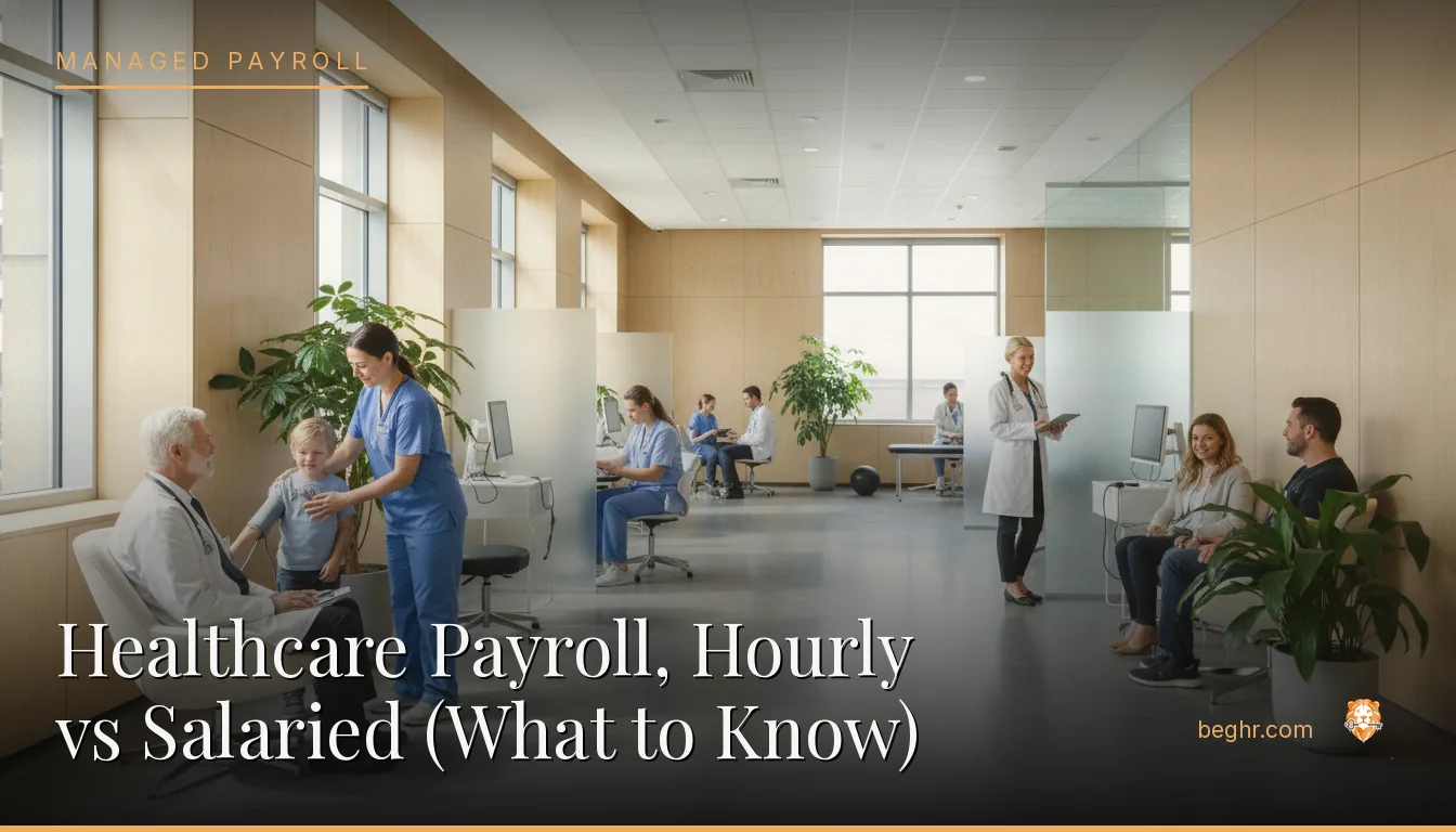 A modern medical clinic with doctors and nurses caring for patients