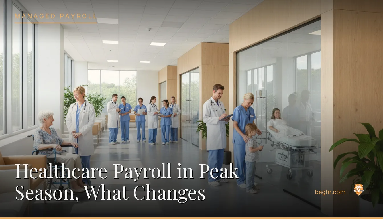 A modern medical clinic with doctors and nurses caring for patients