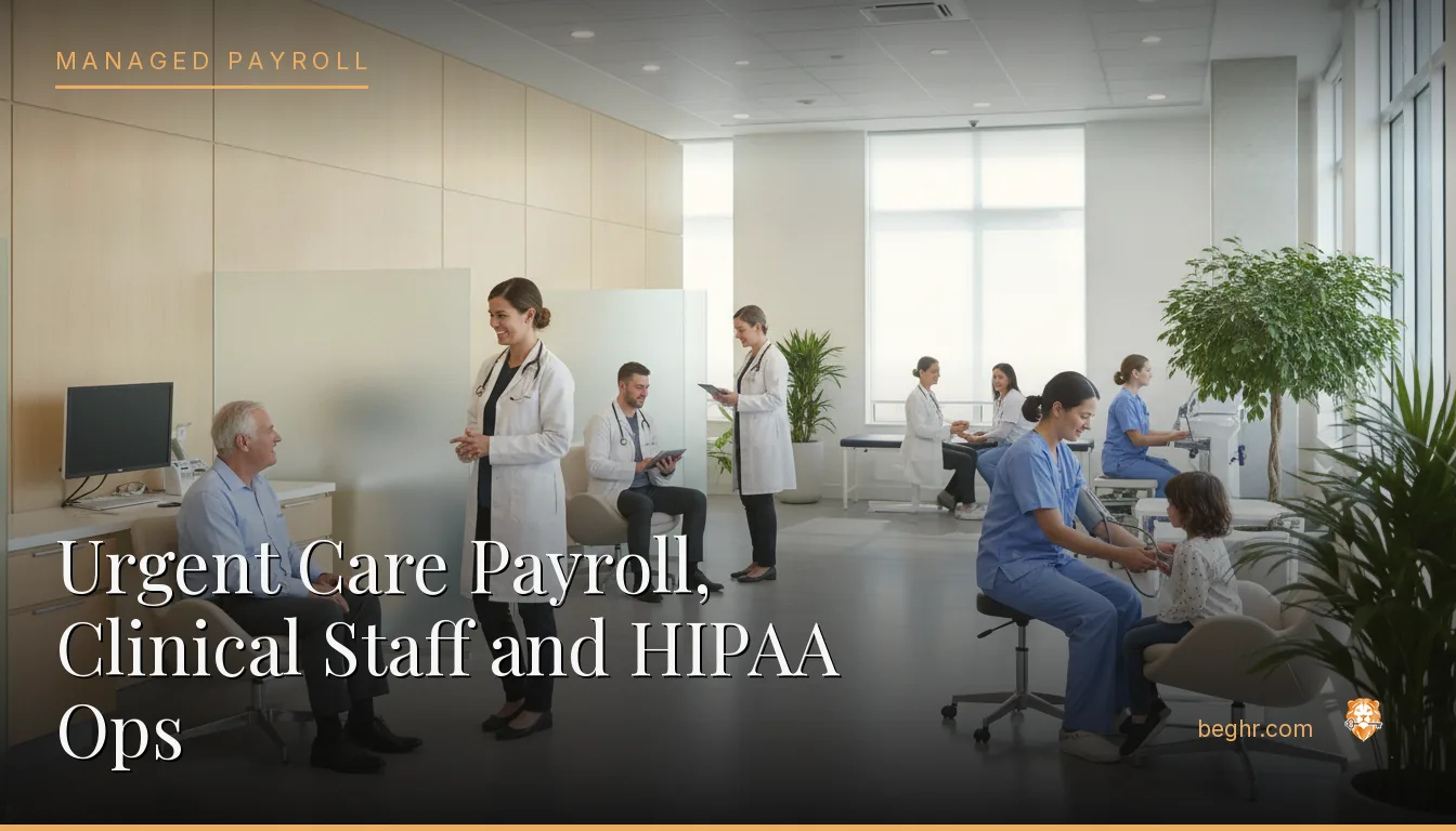 A modern medical clinic with doctors and nurses caring for patients