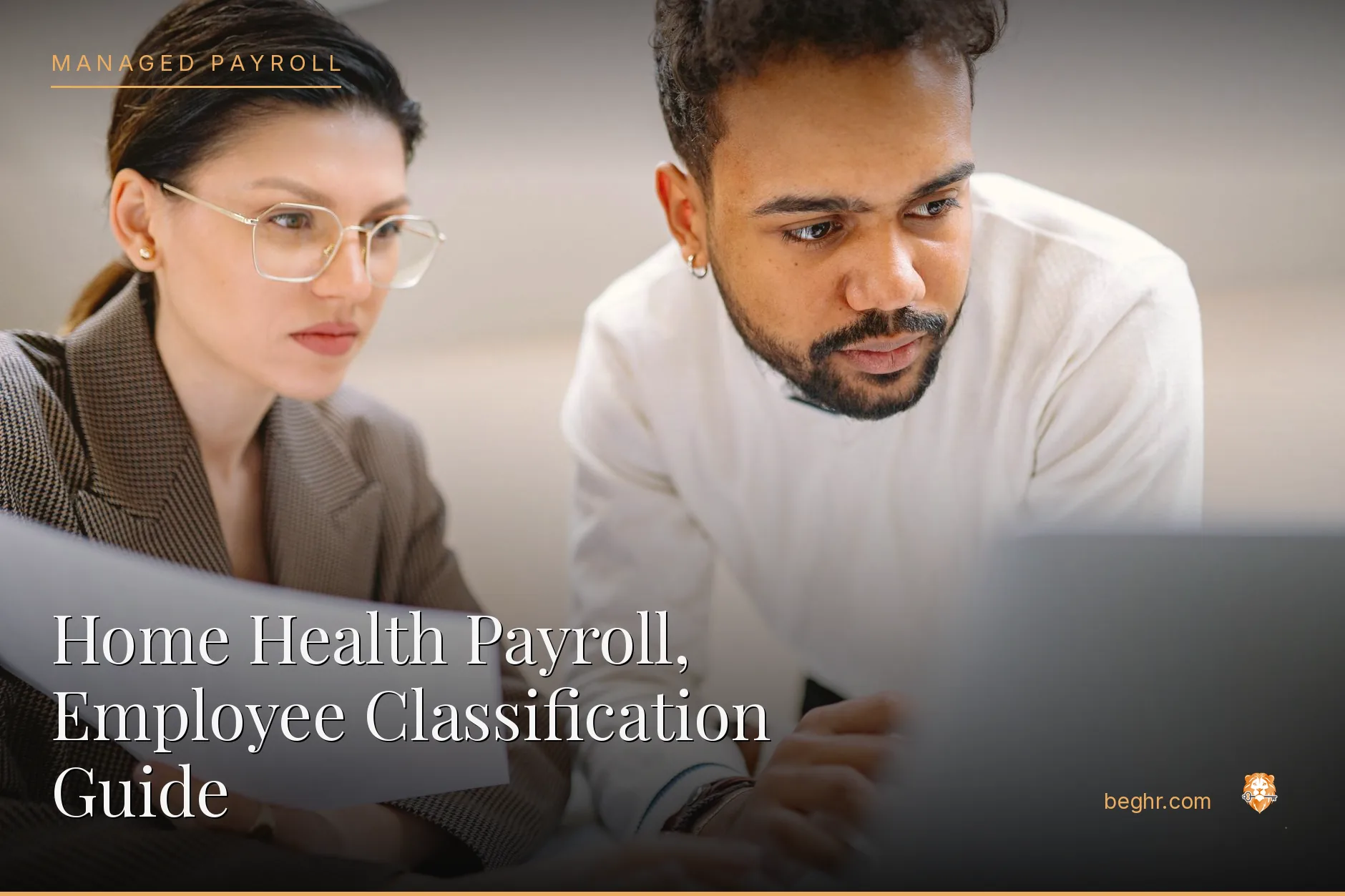 Business professionals reviewing payroll and HR documents in a bright modern office