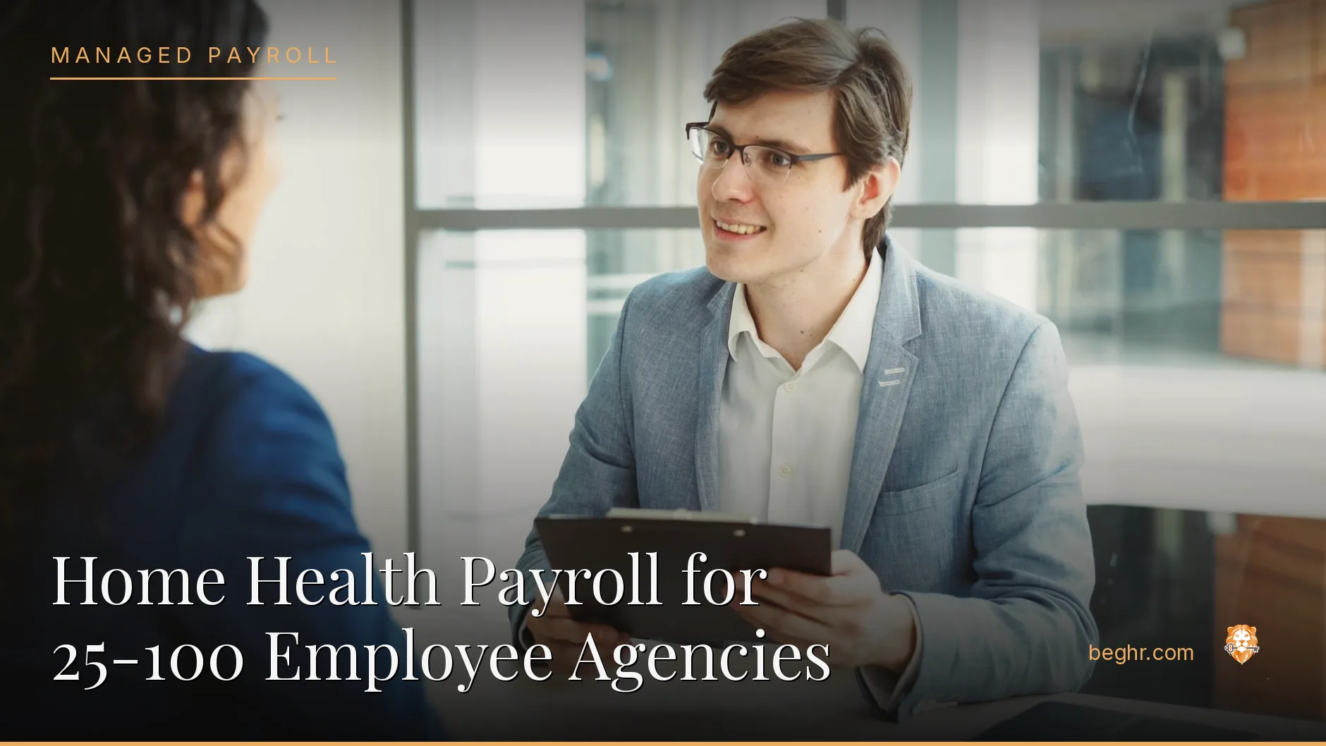 Business professionals reviewing payroll and HR documents in a bright modern office