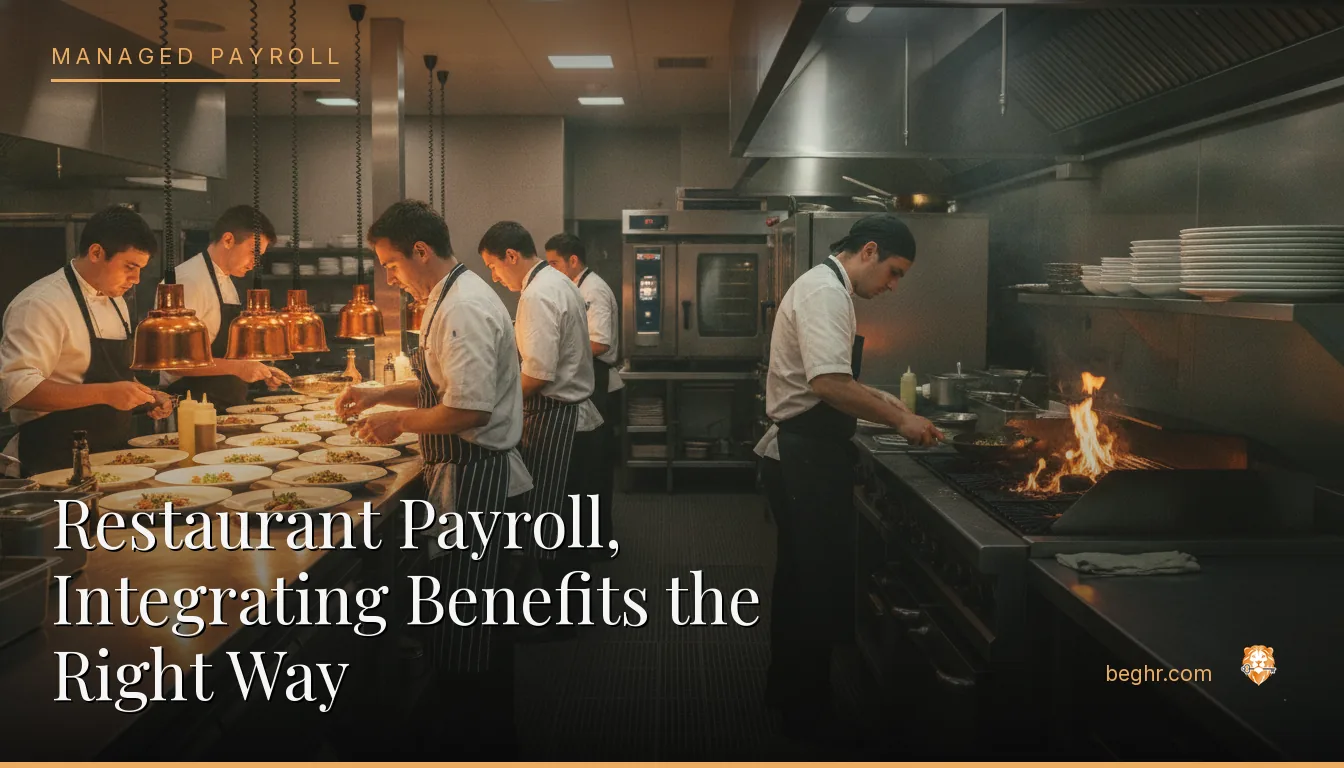 A busy modern restaurant kitchen with chefs and staff working the line