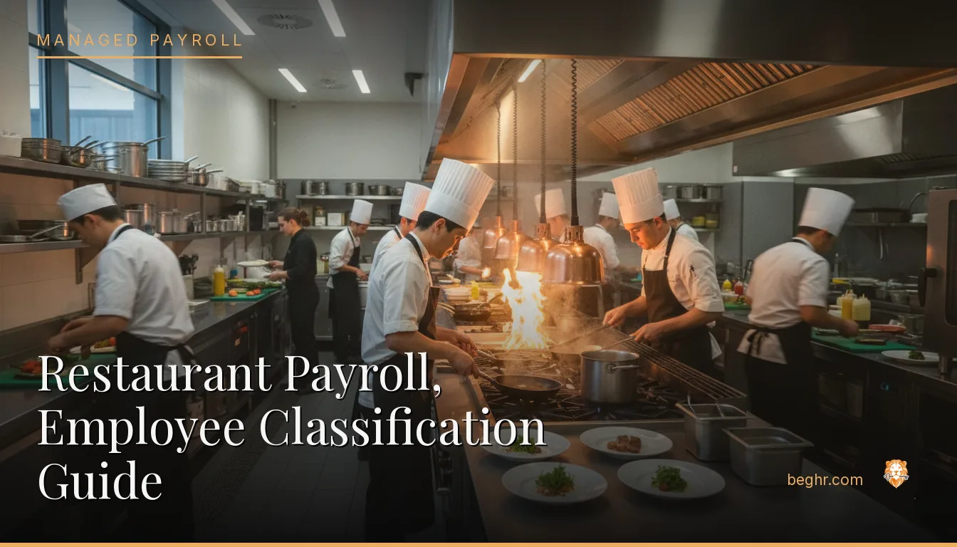 A busy modern restaurant kitchen with chefs and staff working the line