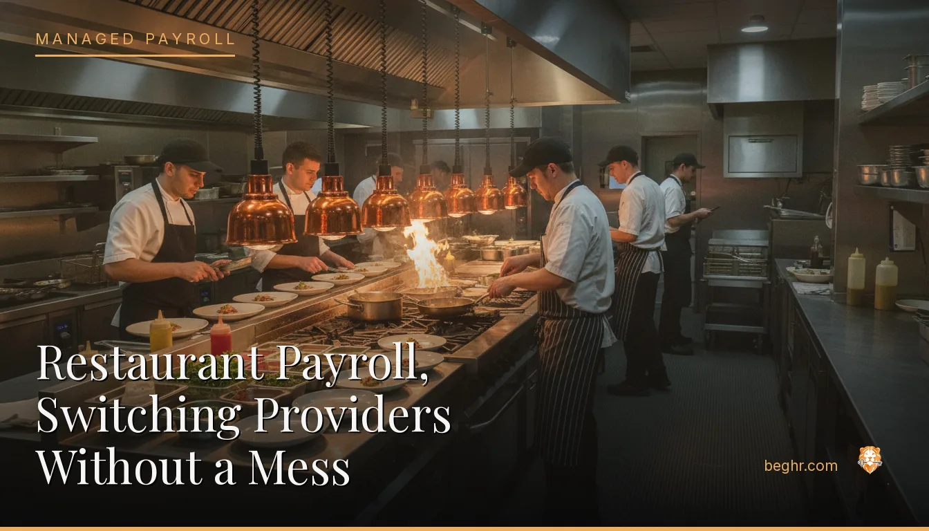 A busy modern restaurant kitchen with chefs and staff working the line