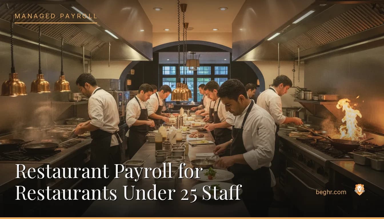A busy modern restaurant kitchen with chefs and staff working the line