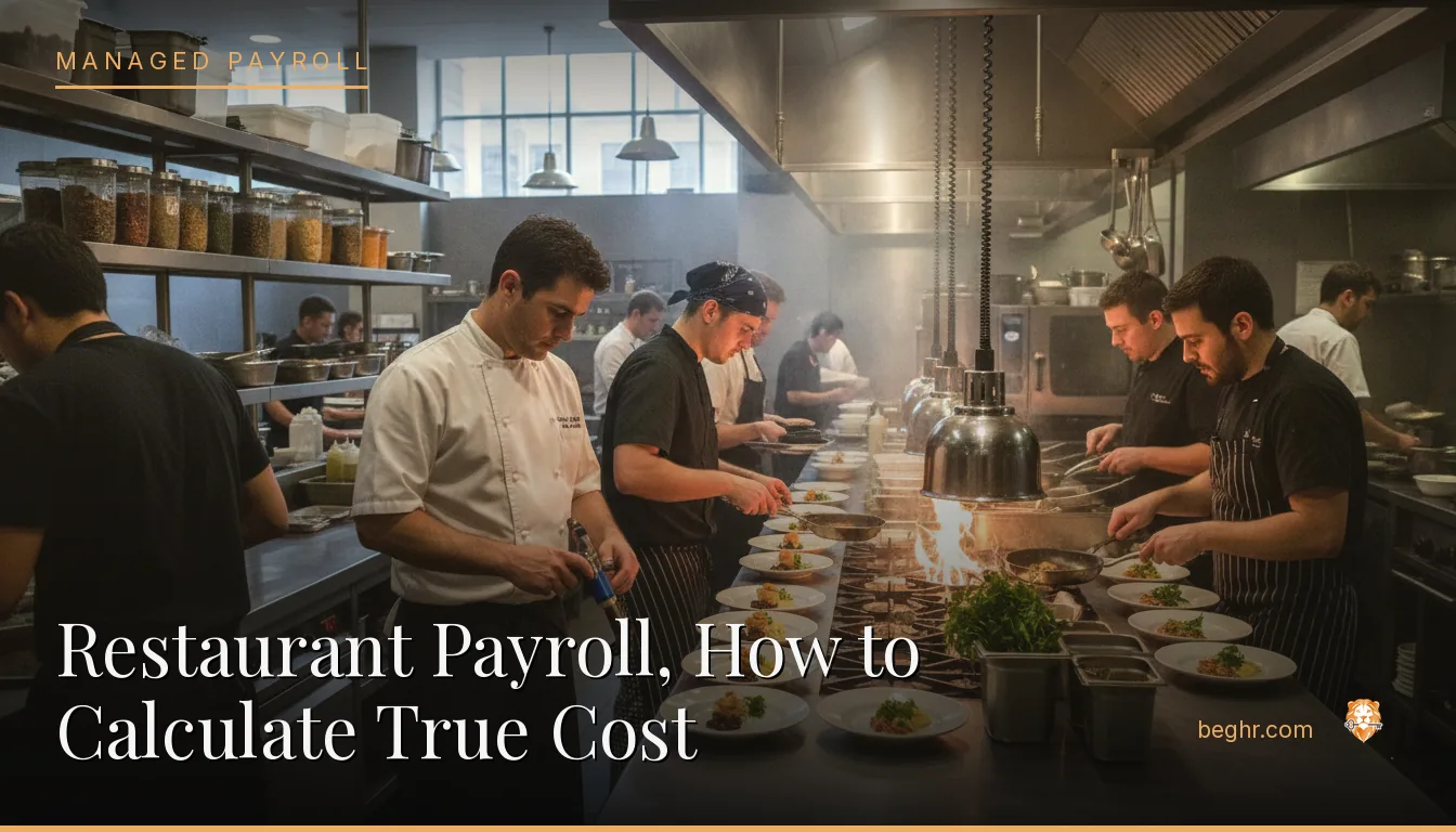 A busy modern restaurant kitchen with chefs and staff working the line