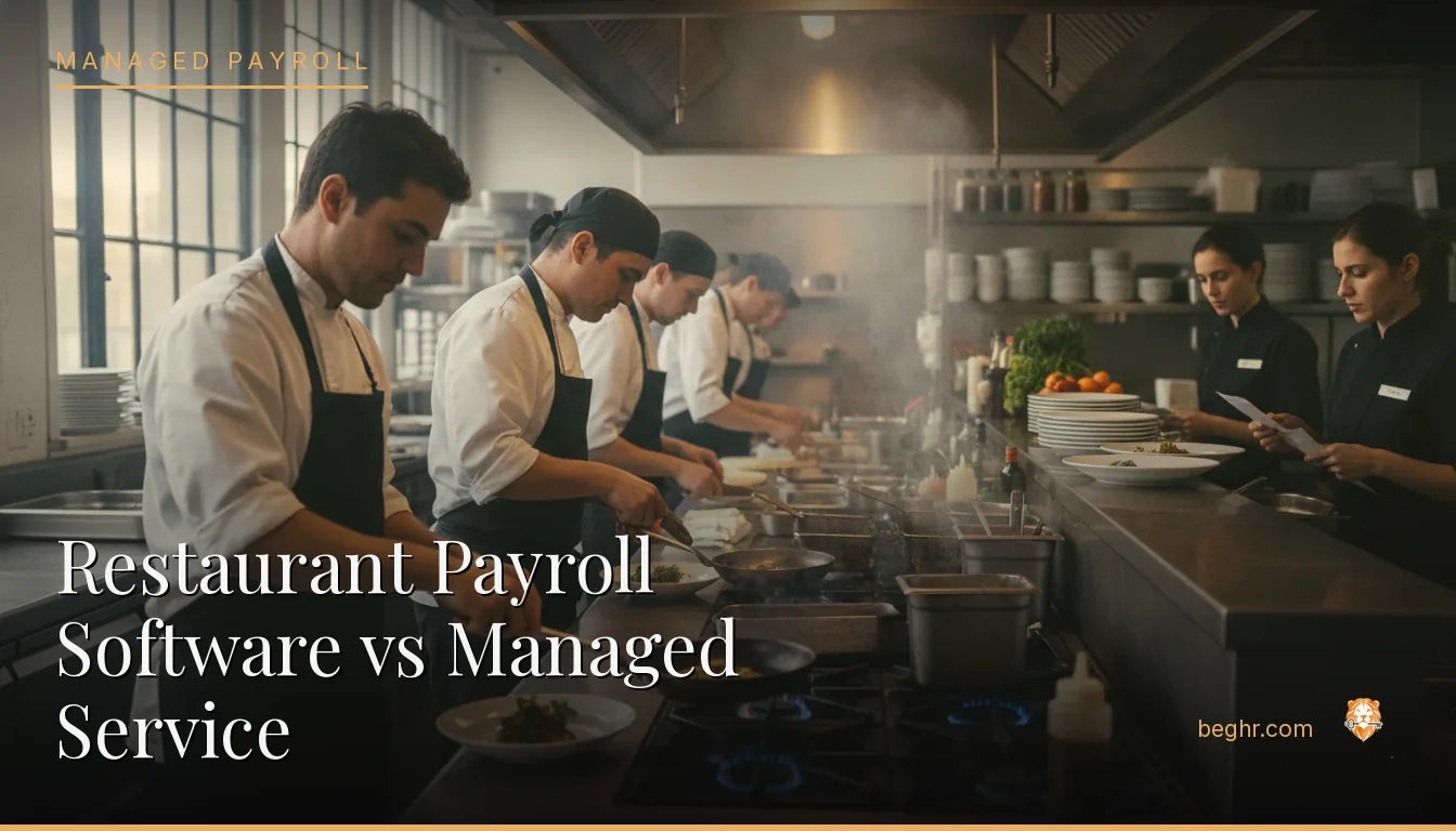 A busy modern restaurant kitchen with chefs and staff working the line