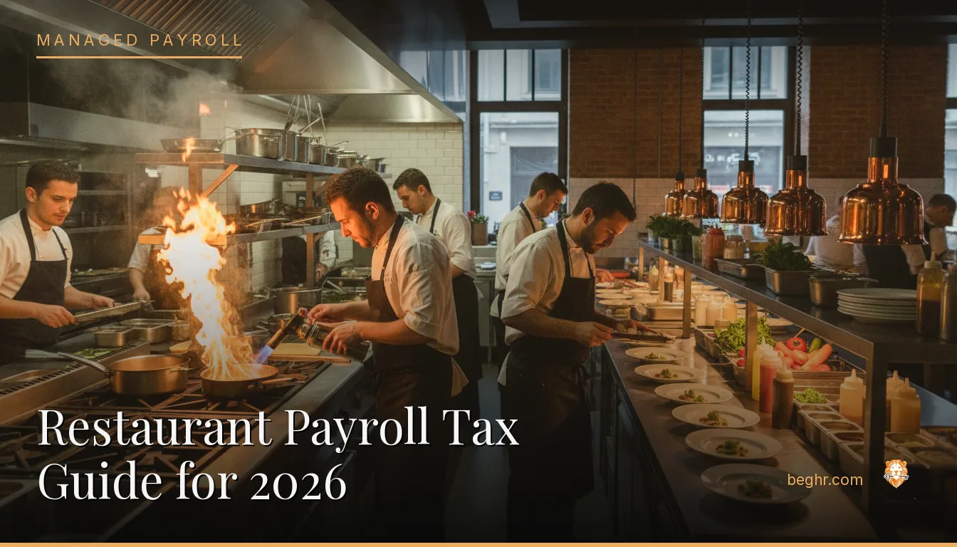 A busy modern restaurant kitchen with chefs and staff working the line