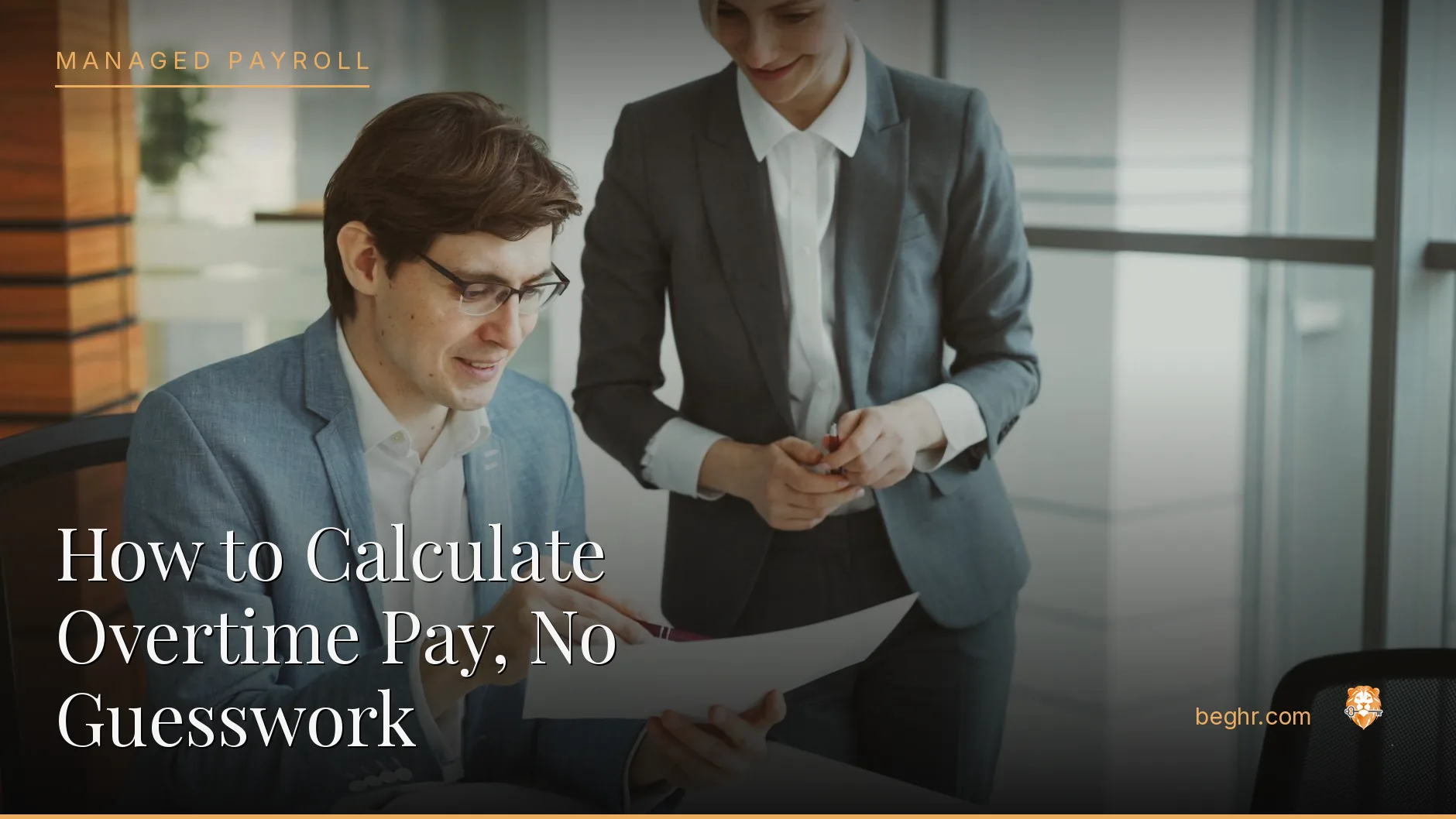 Business professionals reviewing payroll and HR documents in a bright modern office