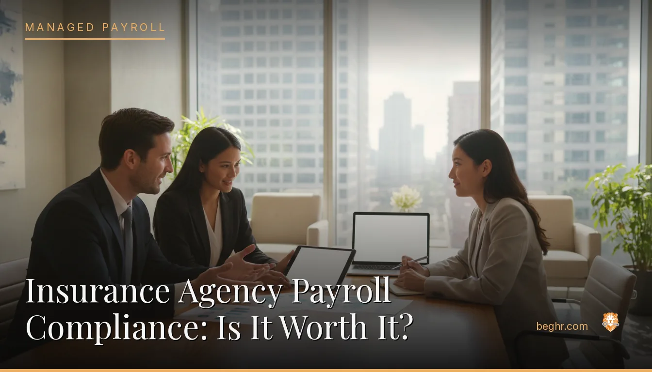 Insurance professionals meeting with a client in a modern office