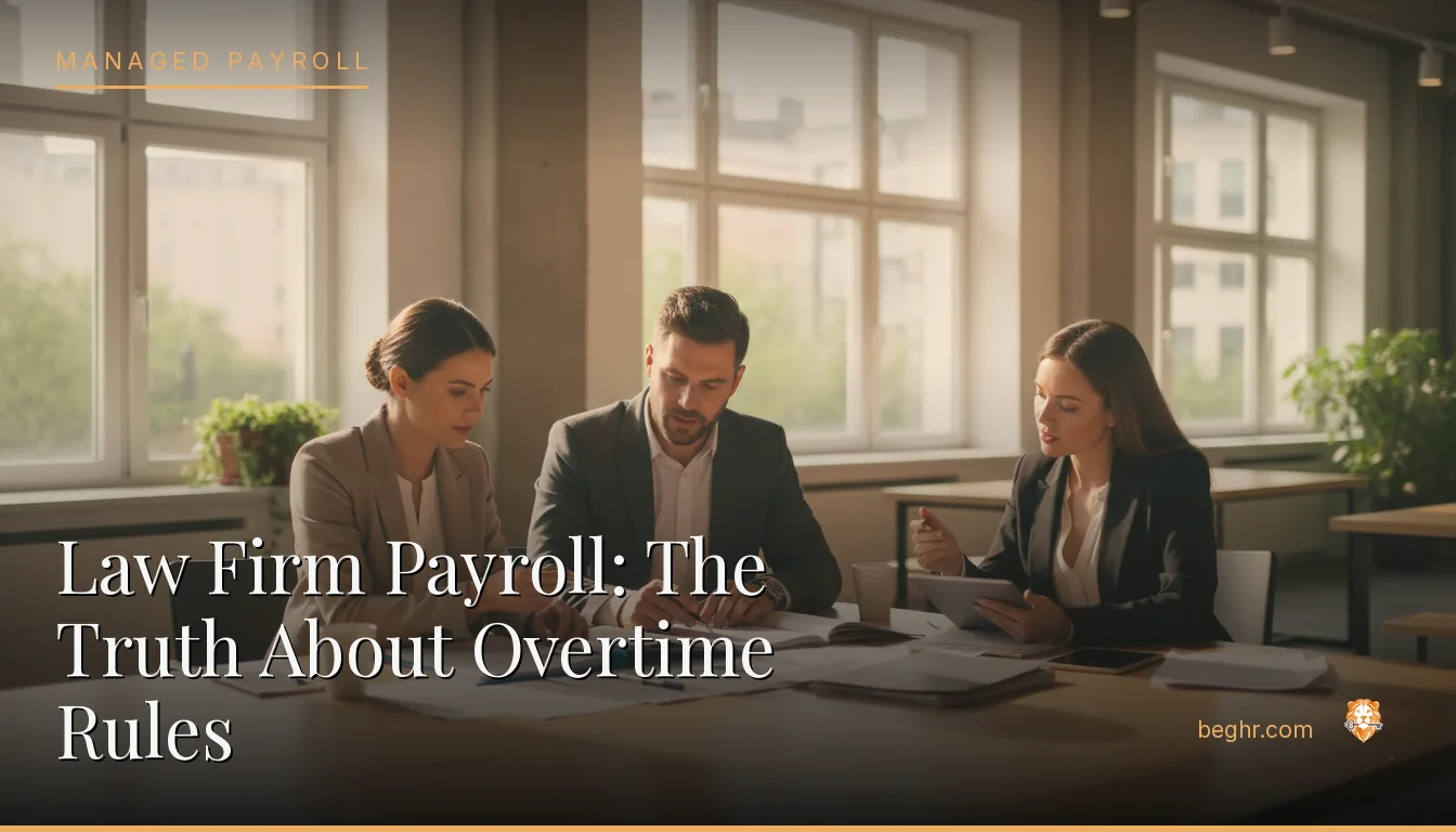 Business professionals reviewing payroll and HR documents in a bright modern office