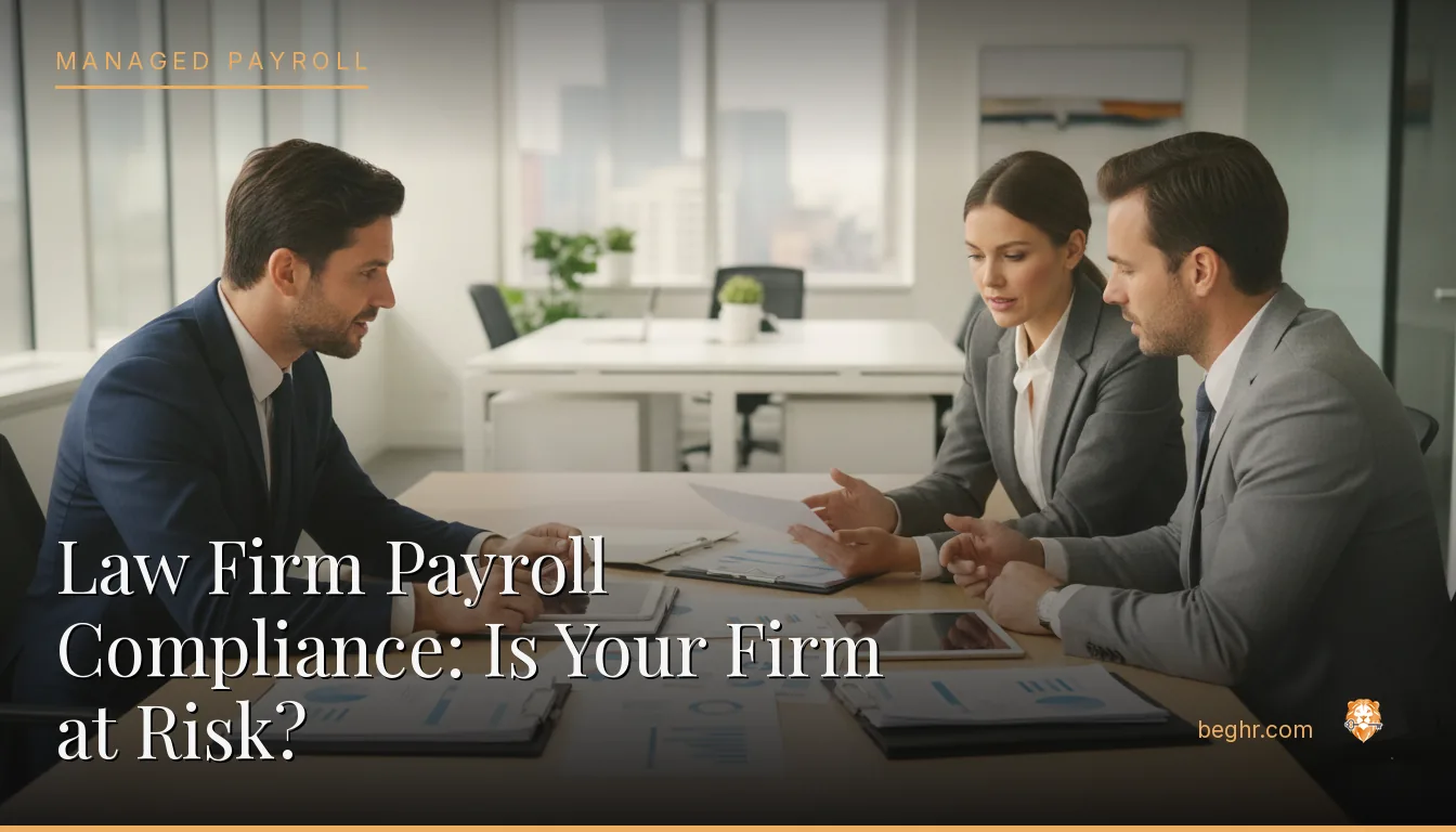 Business professionals reviewing payroll and HR documents in a bright modern office
