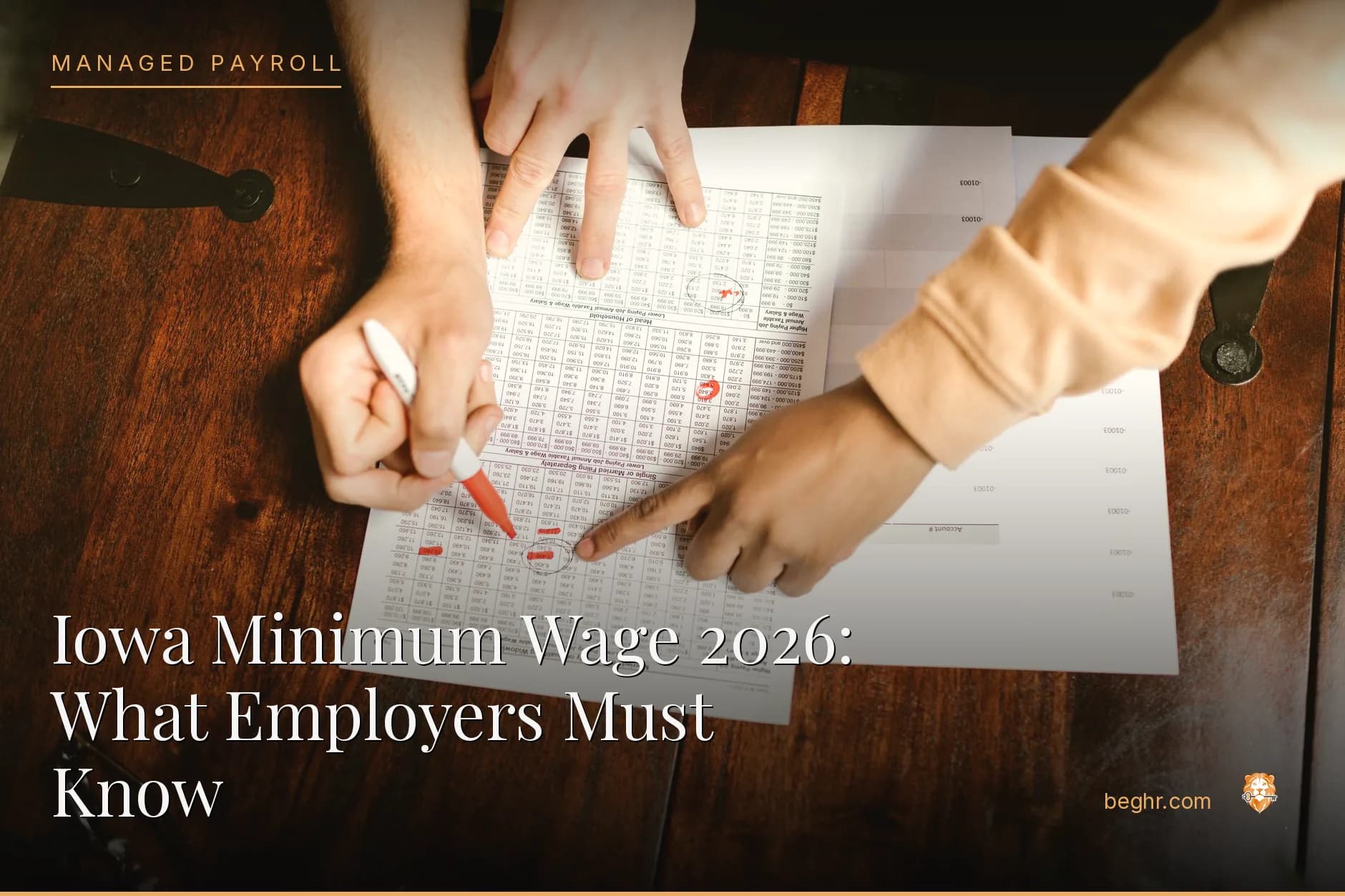 Business professionals reviewing payroll and HR documents in a bright modern office