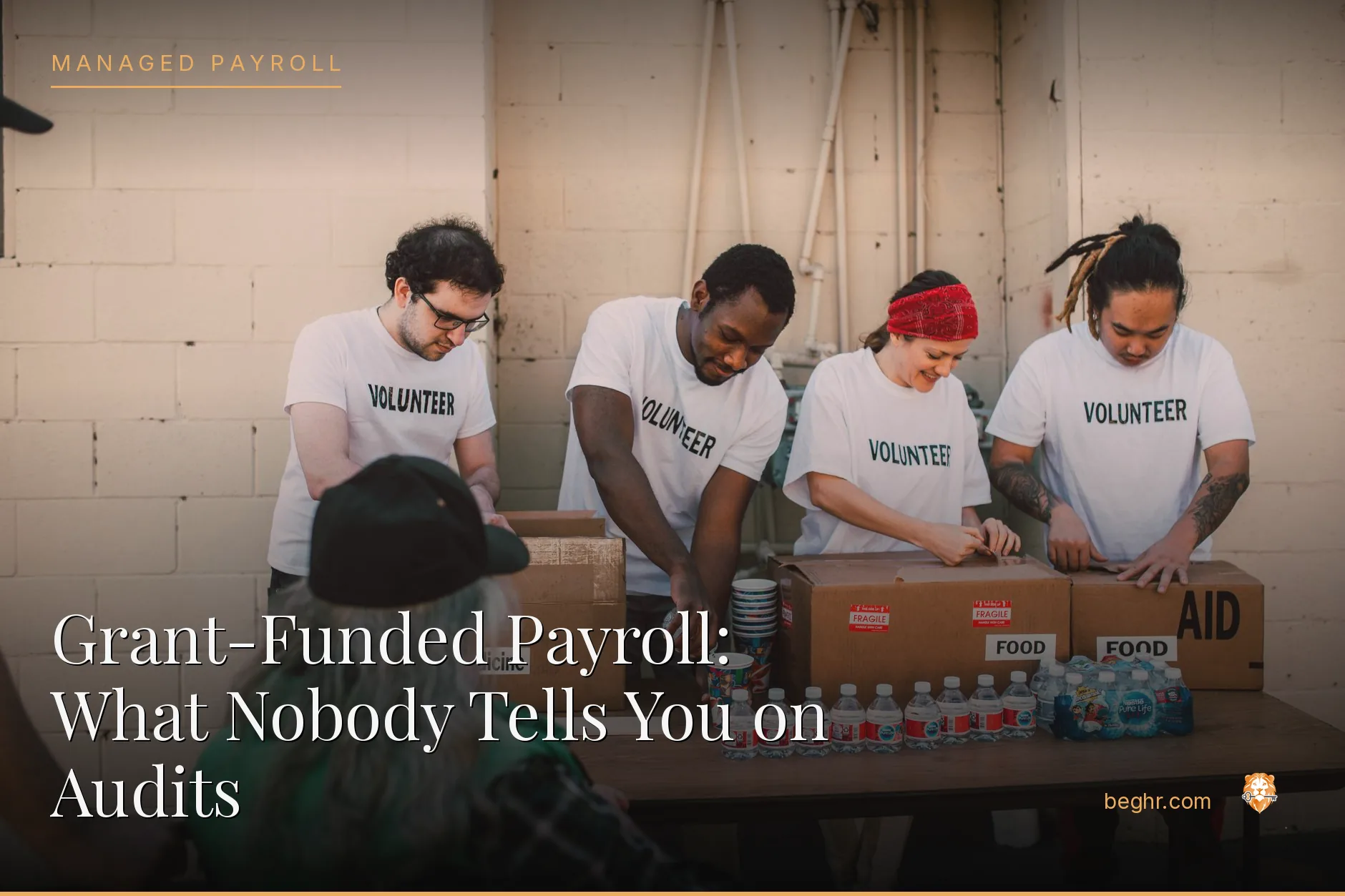 A nonprofit team and volunteers collaborating in a community space