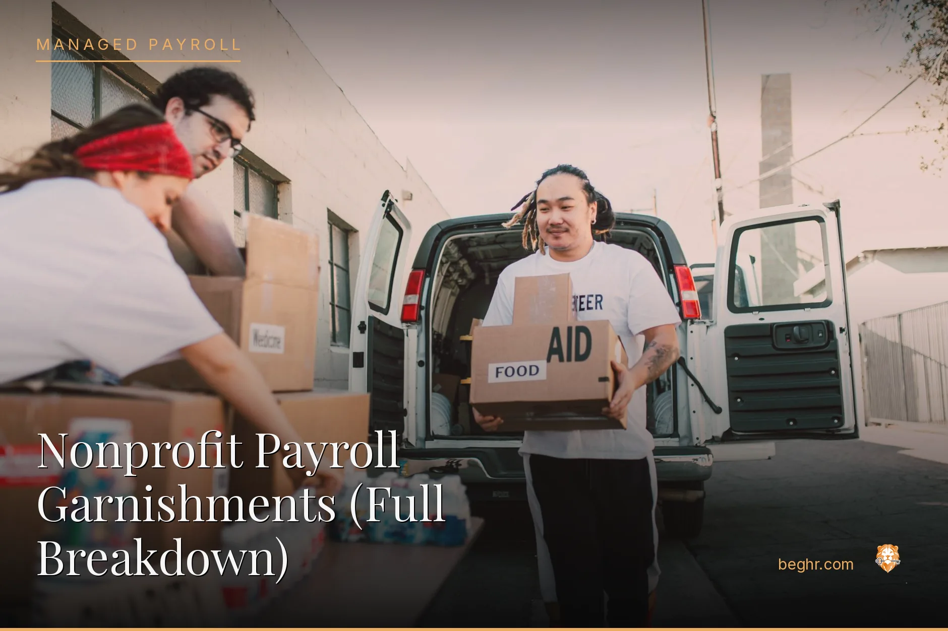 A nonprofit team and volunteers collaborating in a community space