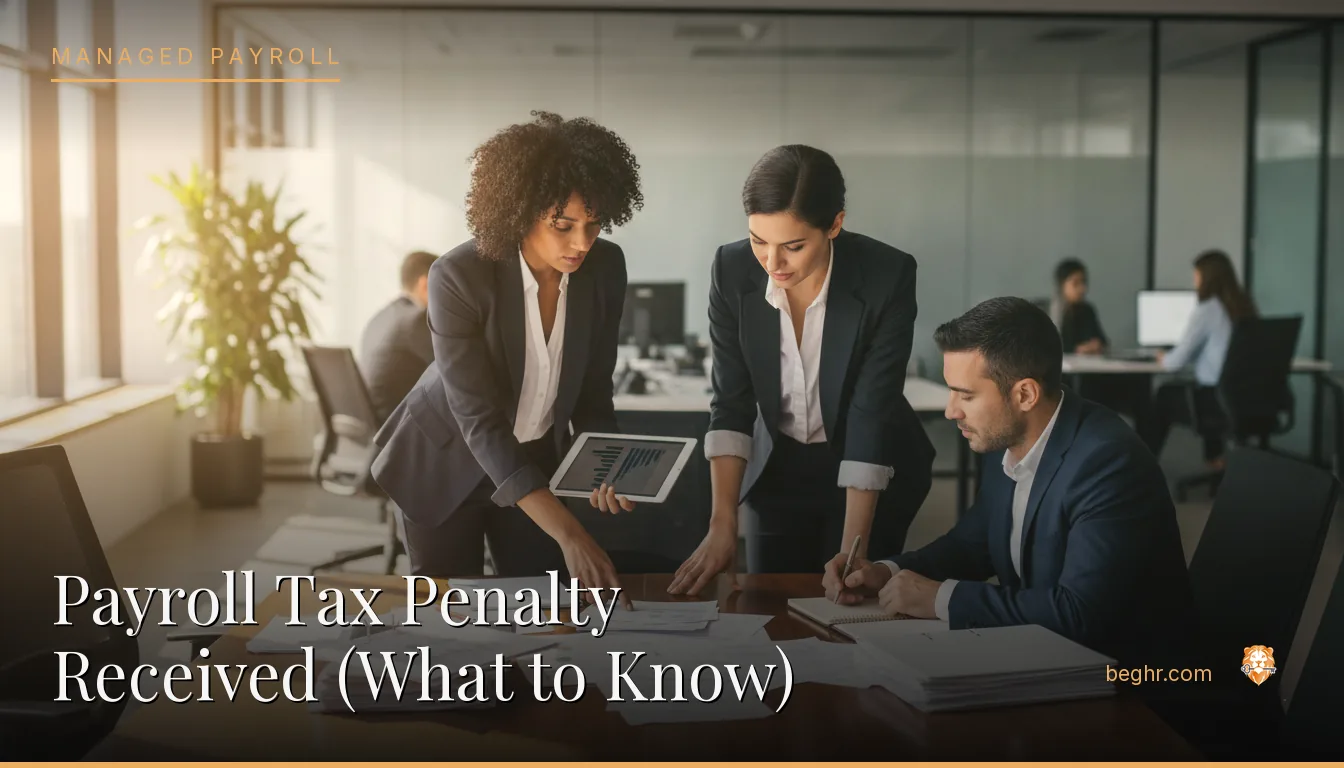 Business professionals reviewing payroll and HR documents in a bright modern office