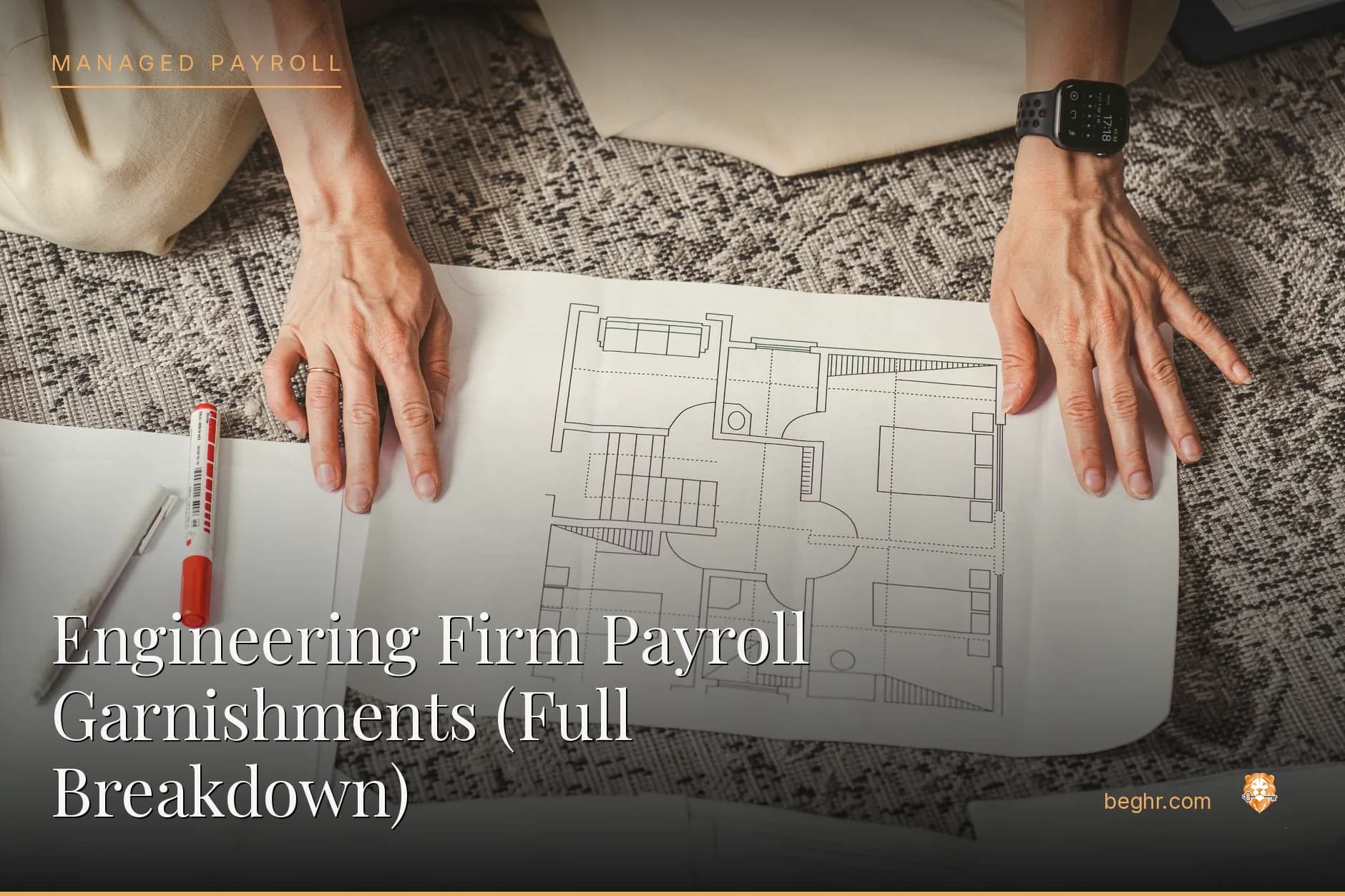 Engineers reviewing technical drawings in a modern office