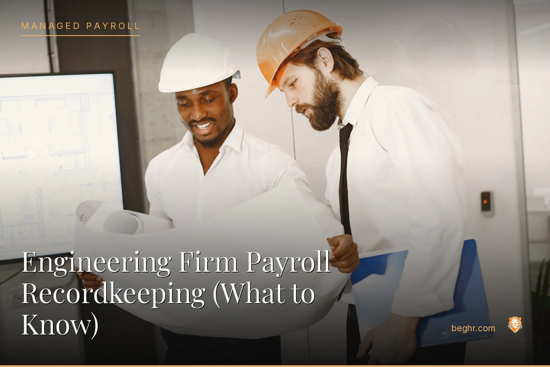 Engineers reviewing technical drawings in a modern office