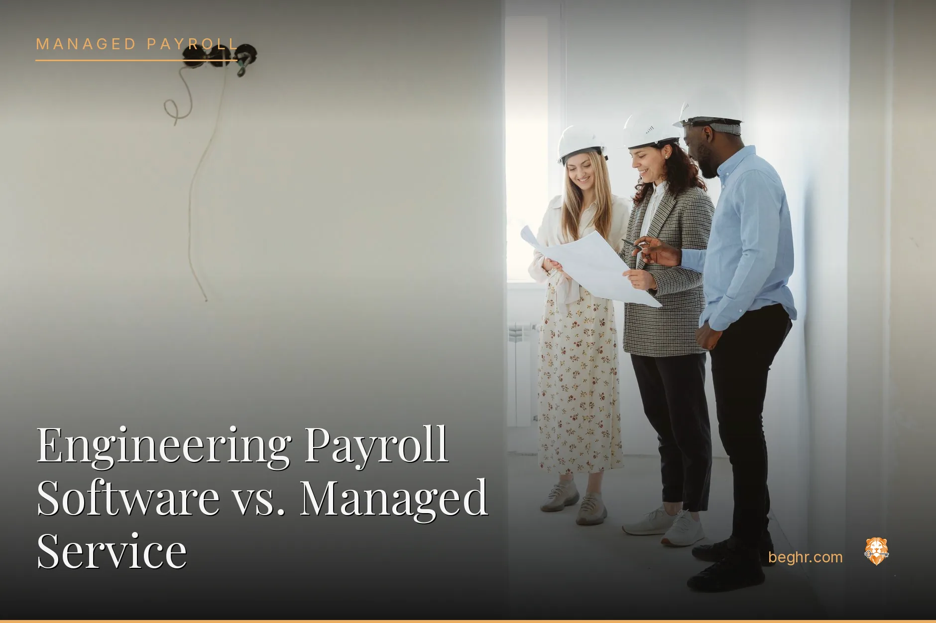 Engineers reviewing technical drawings in a modern office