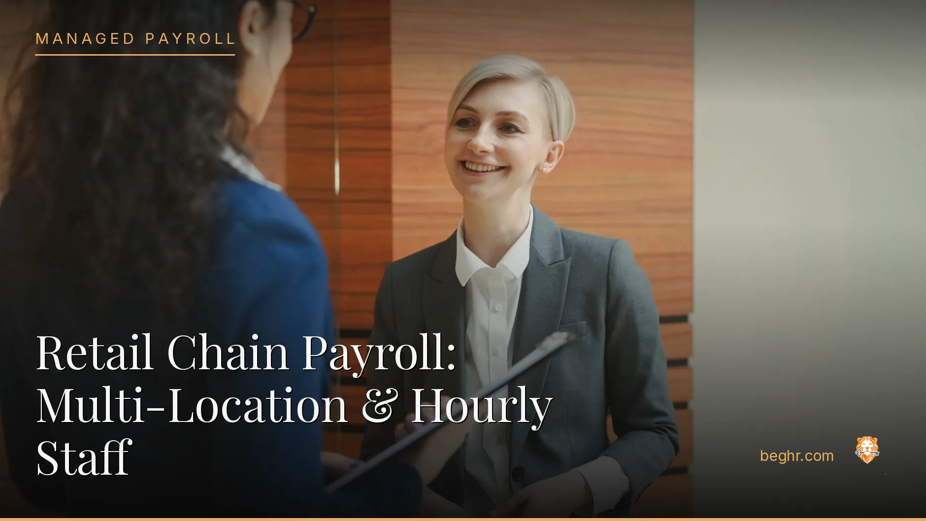 Business professionals reviewing payroll and HR documents in a bright modern office