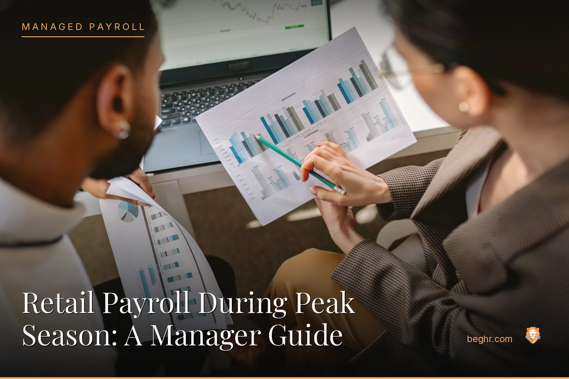 Business professionals reviewing payroll and HR documents in a bright modern office