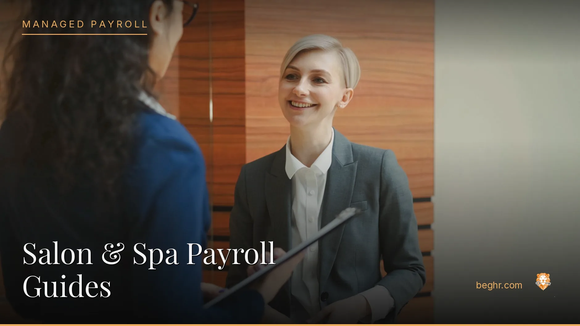 Business professionals reviewing payroll and HR documents in a bright modern office