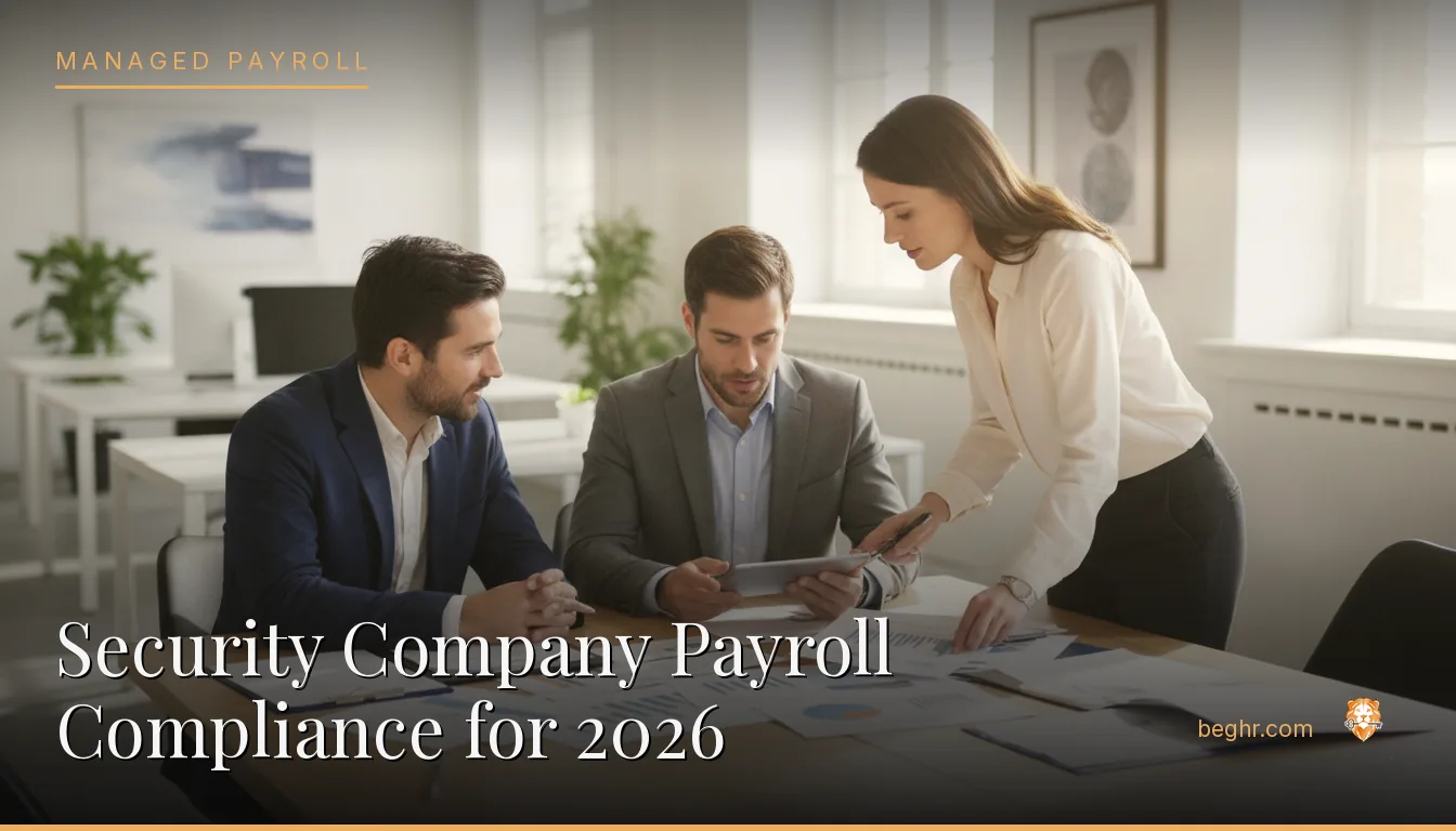 Business professionals reviewing payroll and HR documents in a bright modern office