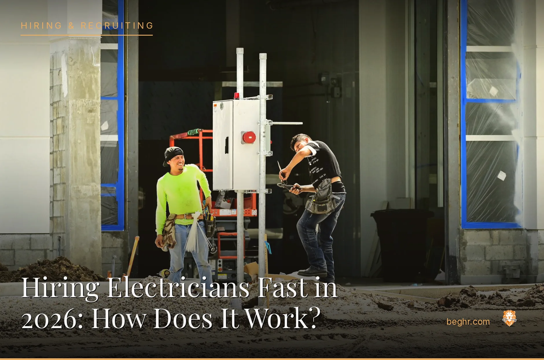 Skilled trade workers on a job site with tools and equipment