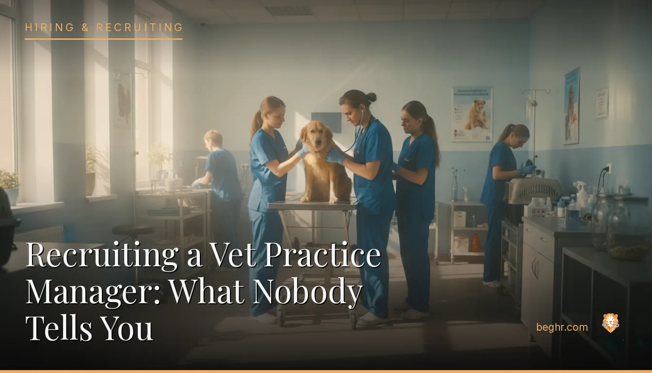 A veterinary clinic with a vet examining a dog, staff assisting