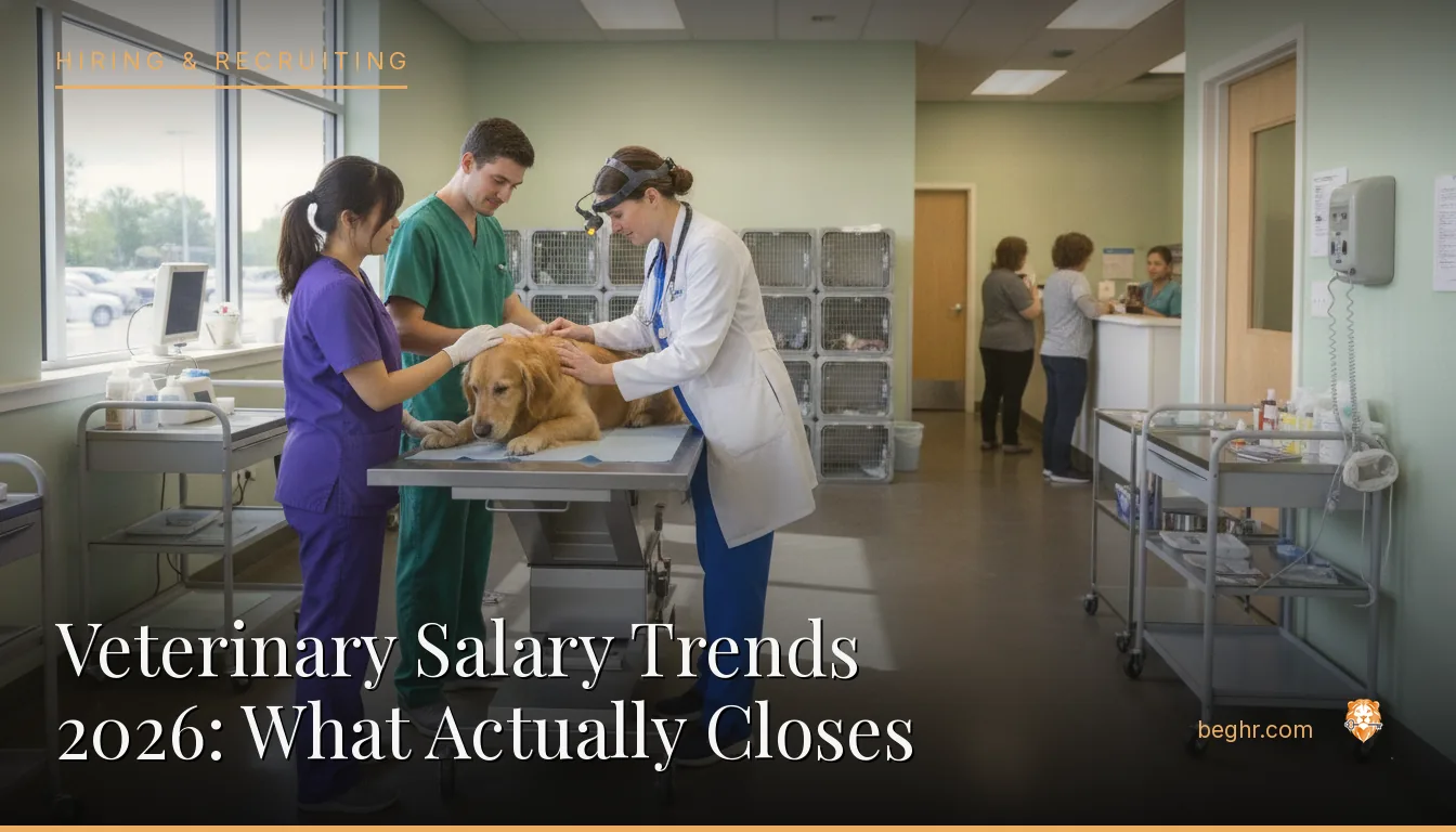 A veterinary clinic with a vet examining a dog, staff assisting